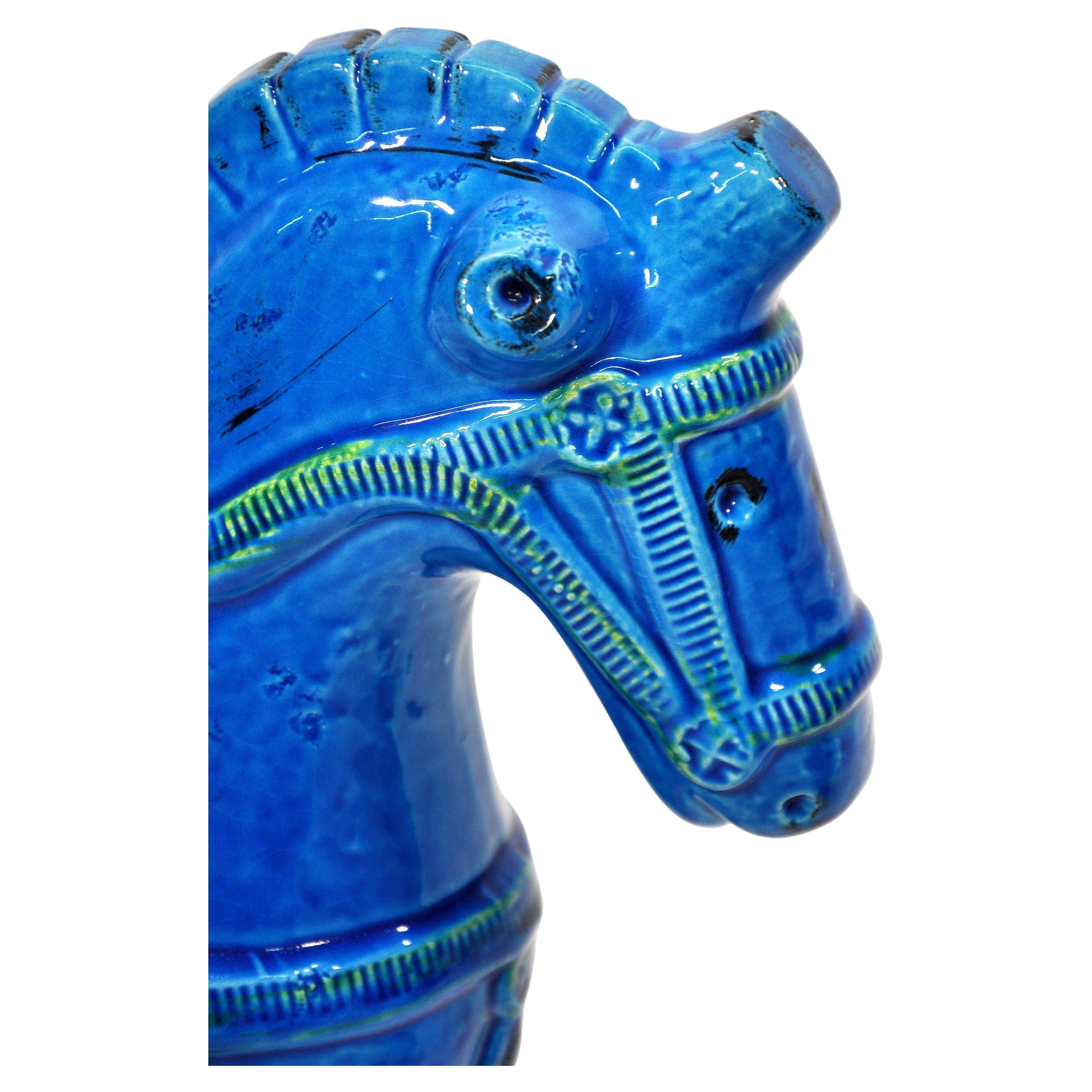 20th Century Aldo Londi for Bitossi Rimini Blu Large Ceramic Horse For Sale