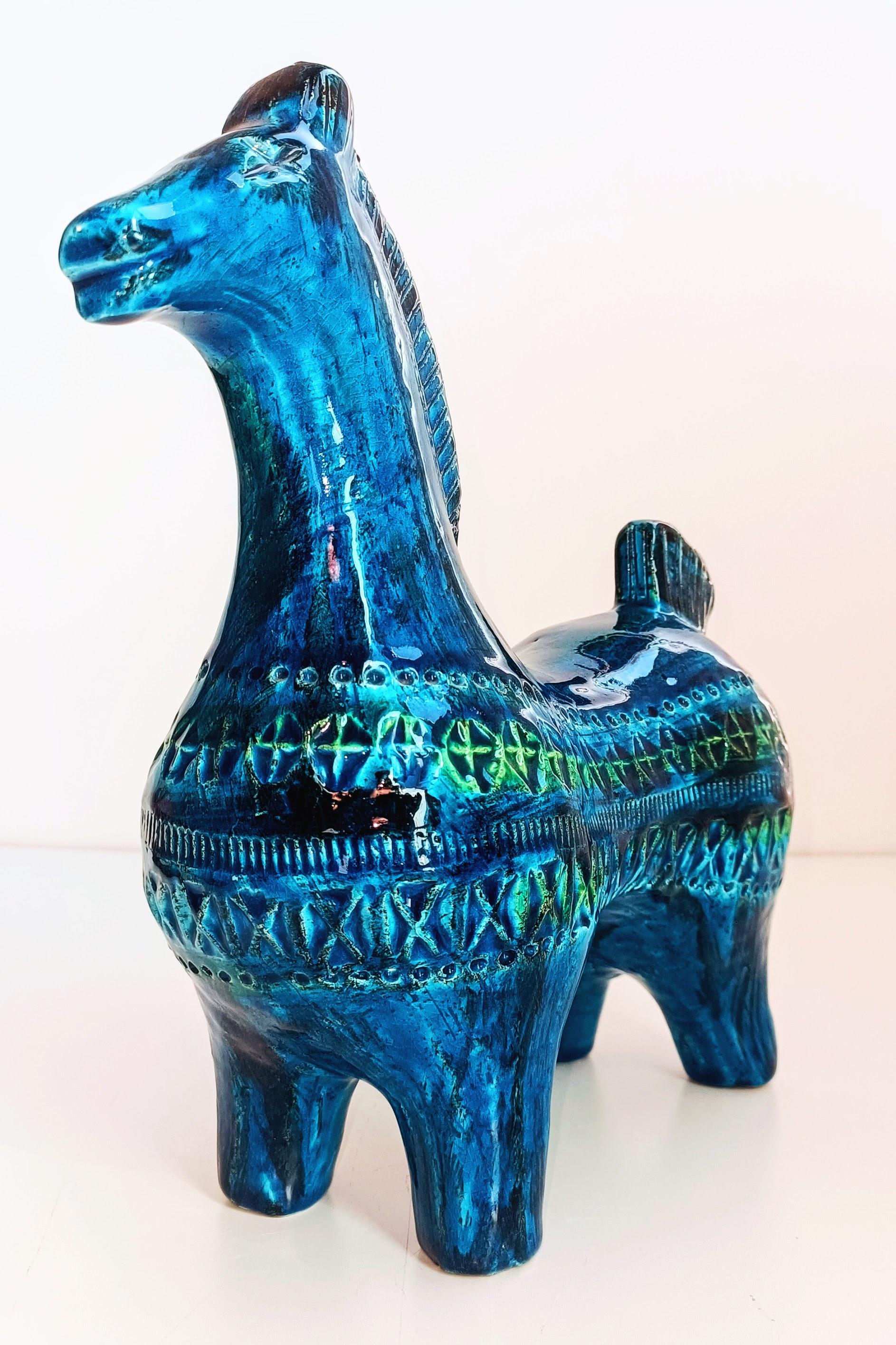 Italian Bitossi Rimini Blu by Aldo Londi Large Ceramic Horse 