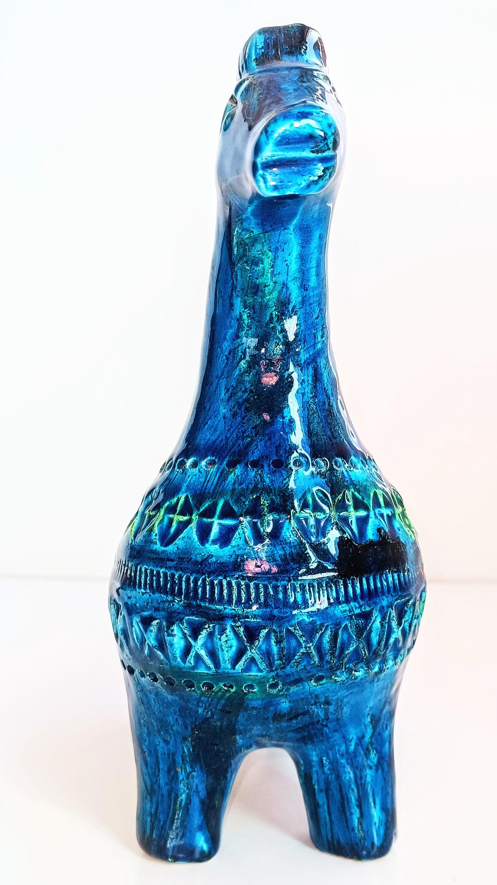 Glazed Bitossi Rimini Blu by Aldo Londi Large Ceramic Horse 