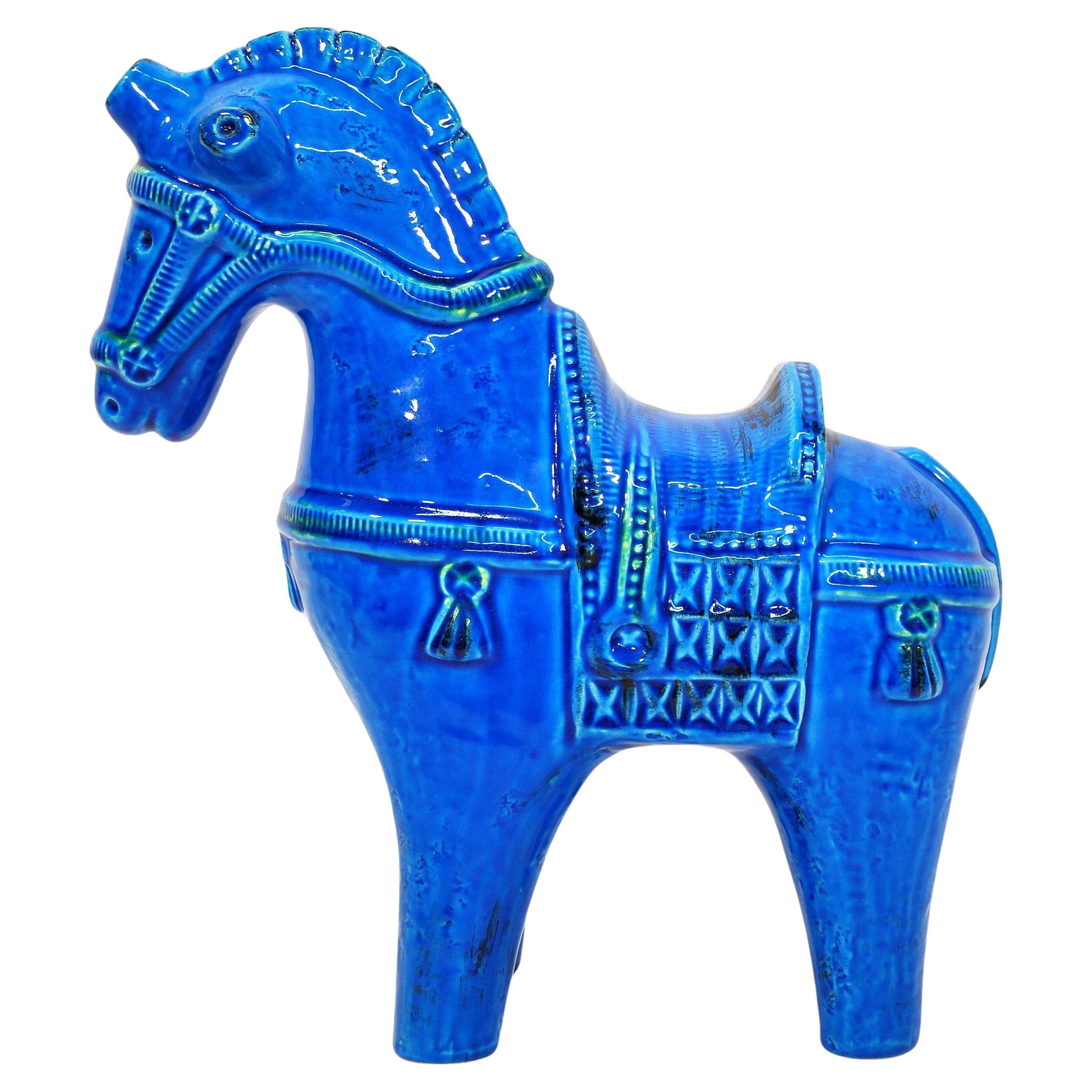 Aldo Londi for Bitossi Rimini Blu Large Ceramic Horse For Sale