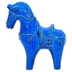 Vintage Aldo Londi for Bitossi Rimini Blu Large Ceramic Horse