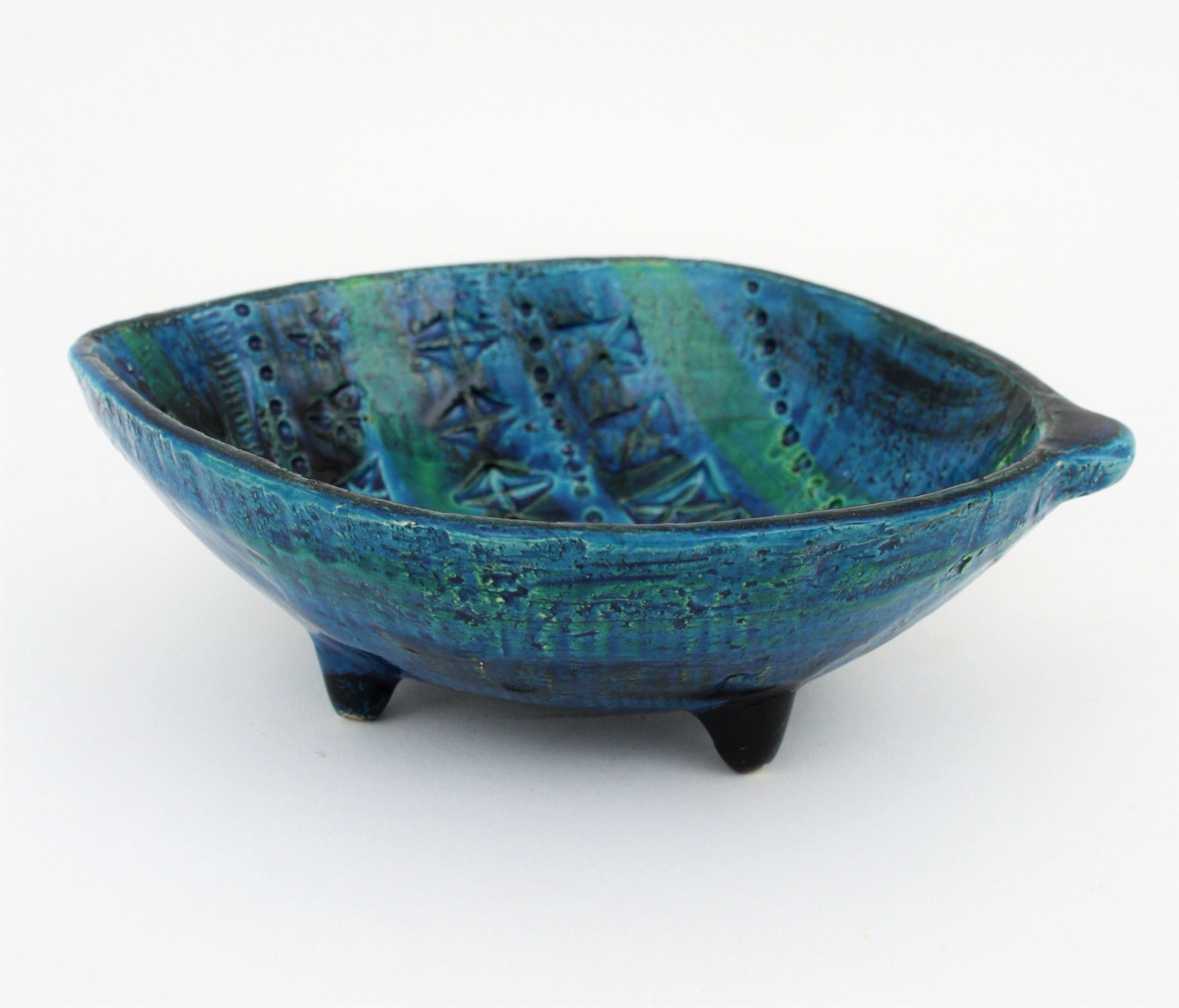 Aldo Londi for Bitossi Rimini Blu Leaf Shaped Glazed Ceramic Bowl / Ashtray For Sale 4