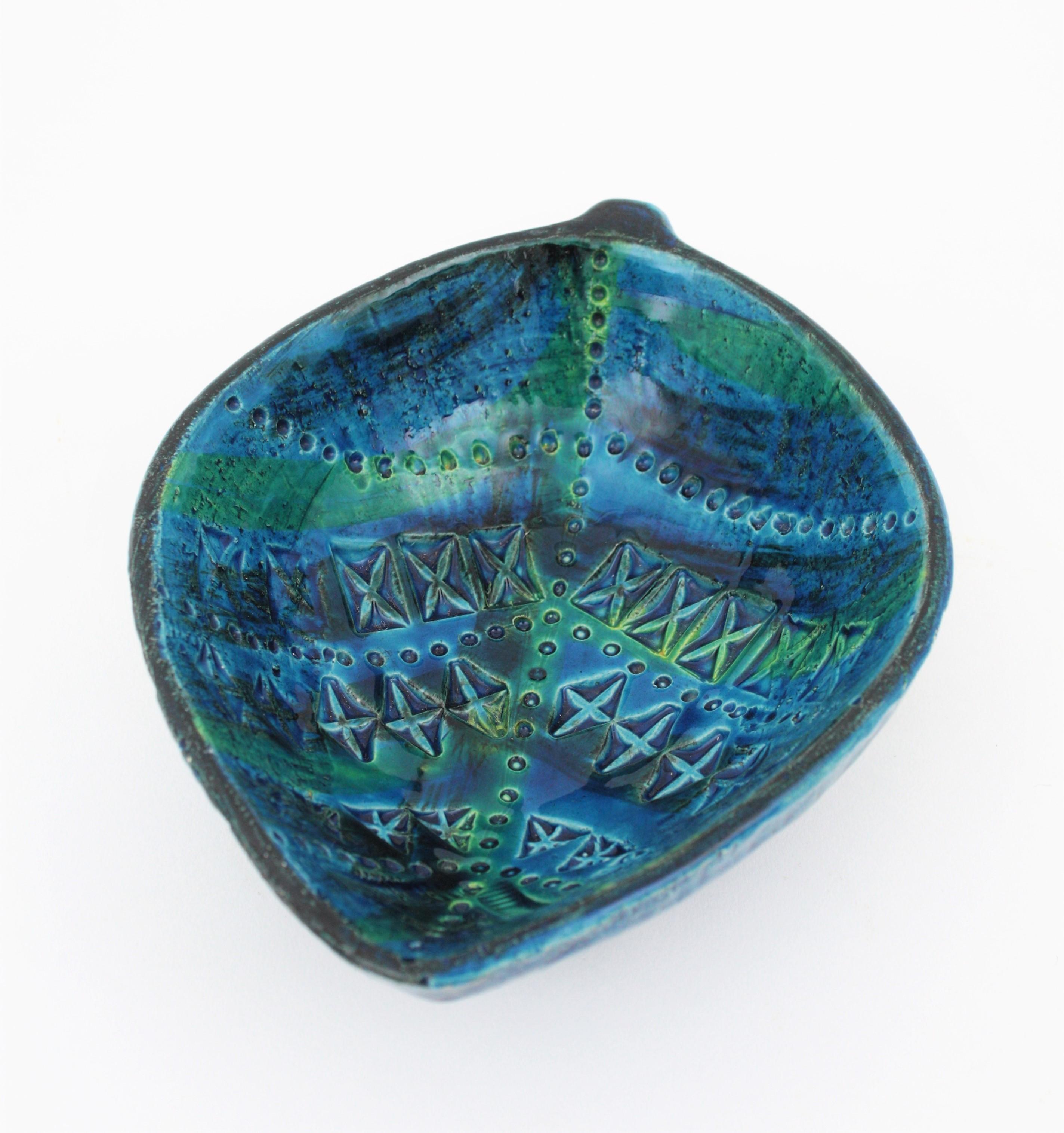 Aldo Londi for Bitossi Rimini Blu Leaf Shaped Glazed Ceramic Bowl / Ashtray For Sale 6