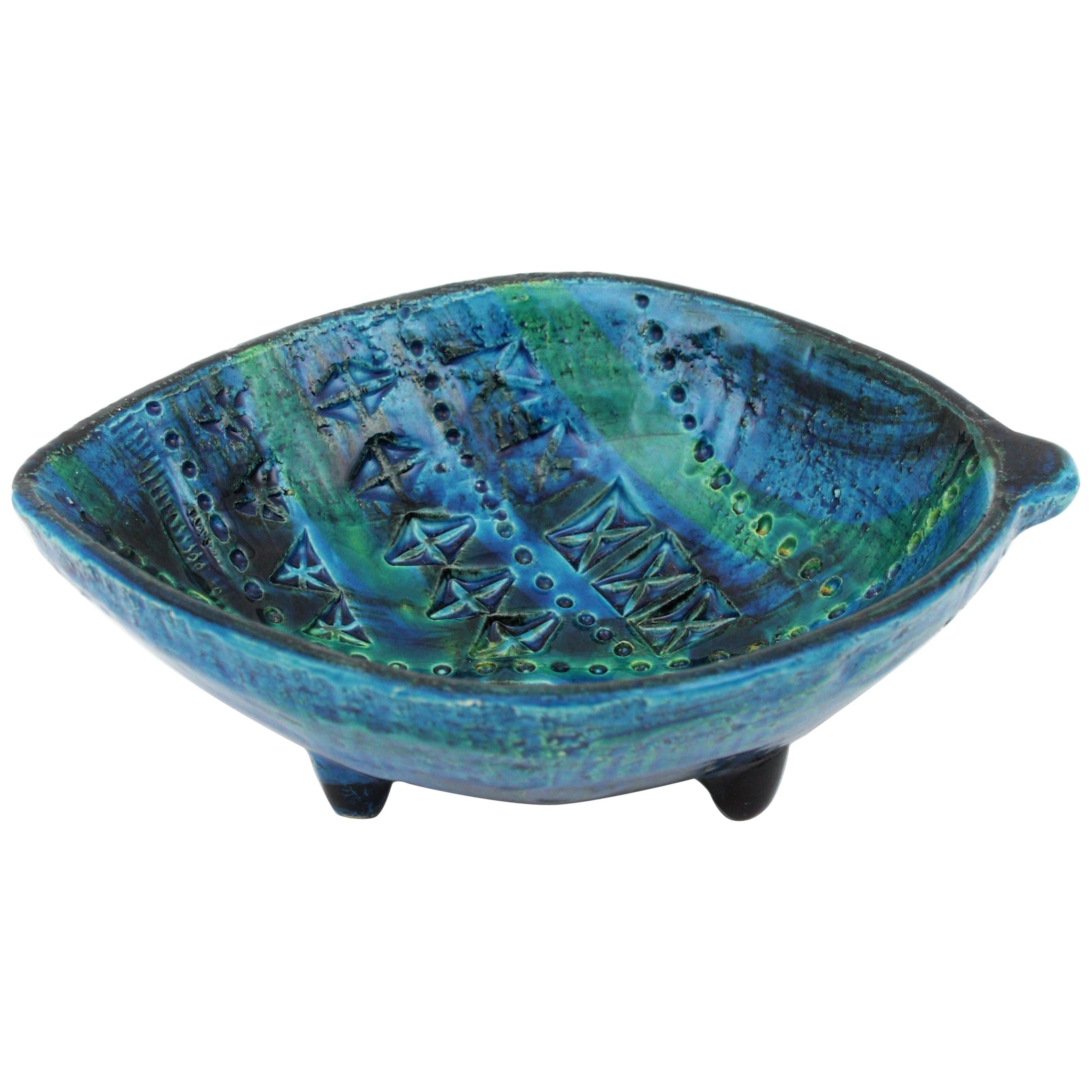 Aldo Londi for Bitossi Rimini Blu Leaf Shaped Glazed Ceramic Bowl / Ashtray For Sale 9