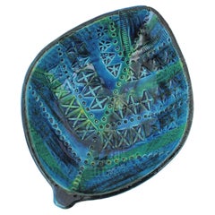 Aldo Londi for Bitossi Rimini Blu Leaf Shaped Glazed Ceramic Bowl / Ashtray