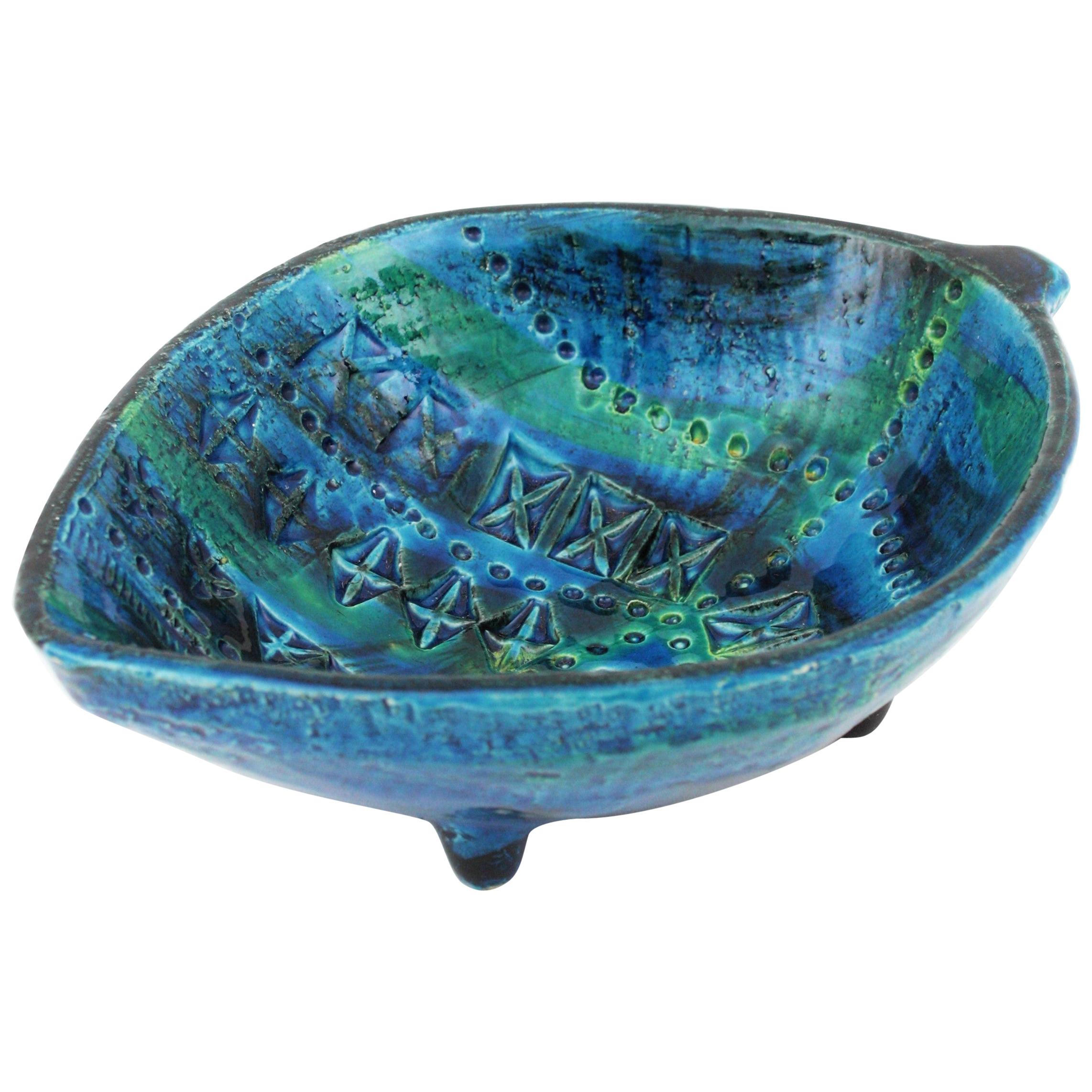 Aldo Londi for Bitossi Rimini Blu Leaf Shaped Glazed Ceramic Bowl / Ashtray For Sale