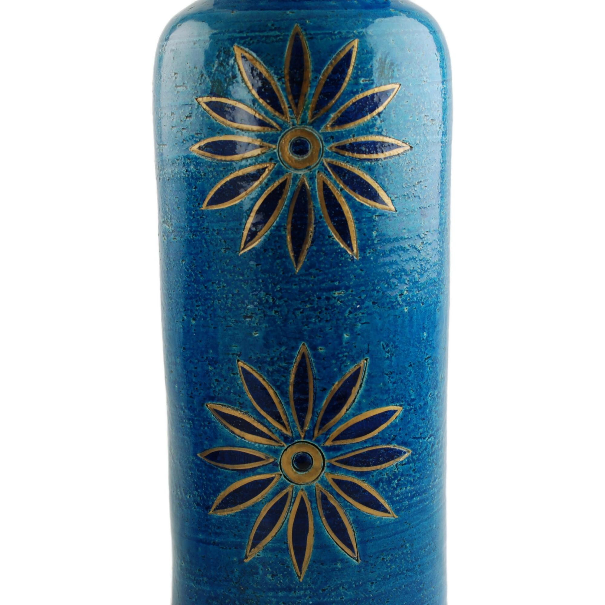 Mid-Century Modern Aldo Londi for Bitossi Rimini Blu Vase and Lidded Jar with Floral Decoration For Sale