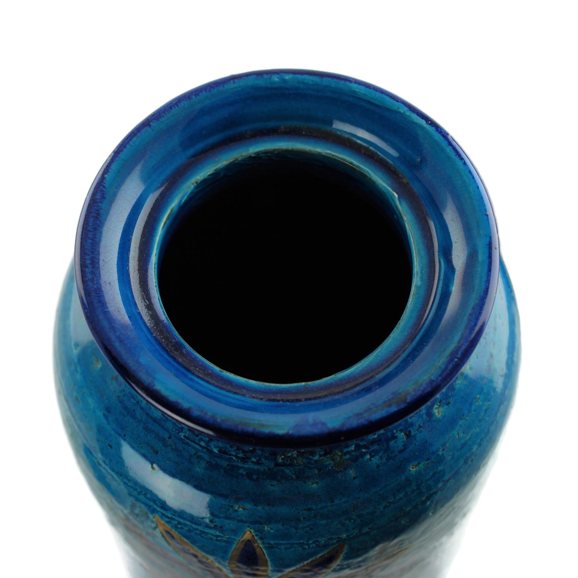 Glazed Aldo Londi for Bitossi Rimini Blu Vase and Lidded Jar with Floral Decoration For Sale