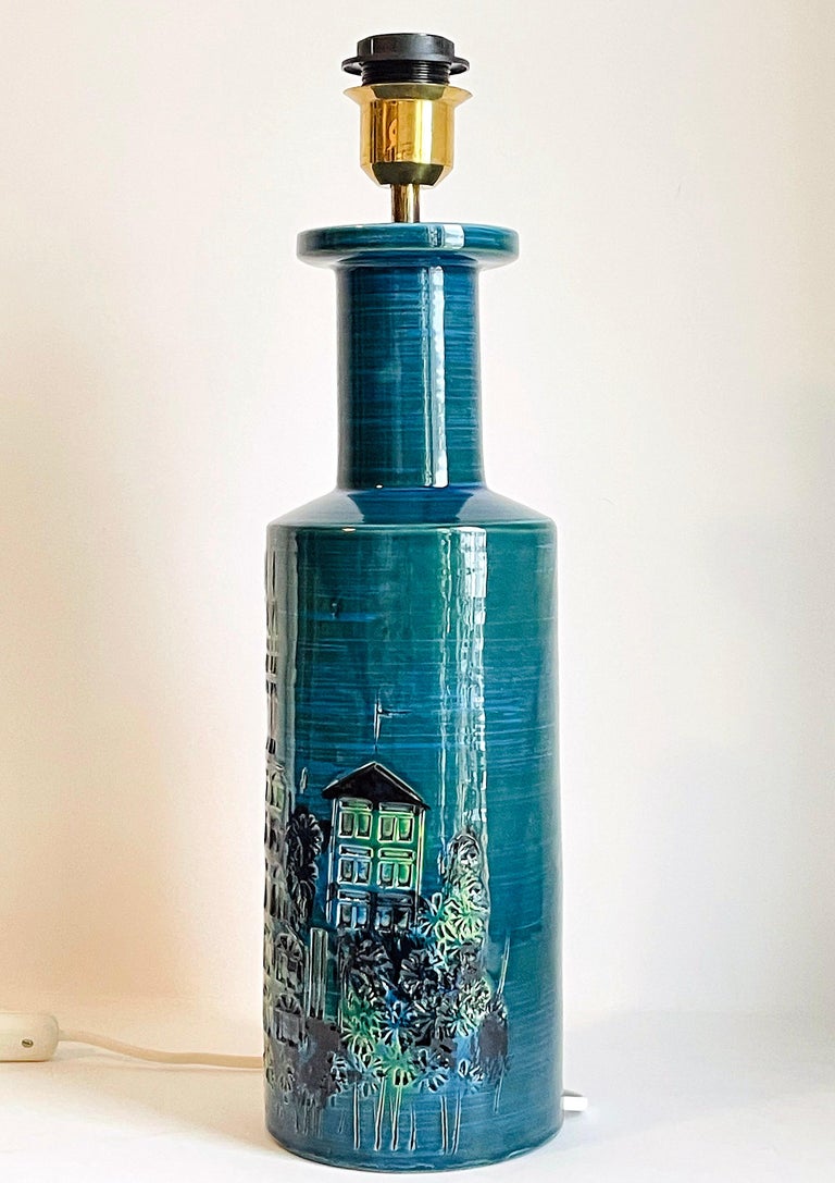 Italian Aldo Londi for Bitossi Rimini Blue Campus Table Lamp, 1960s For Sale