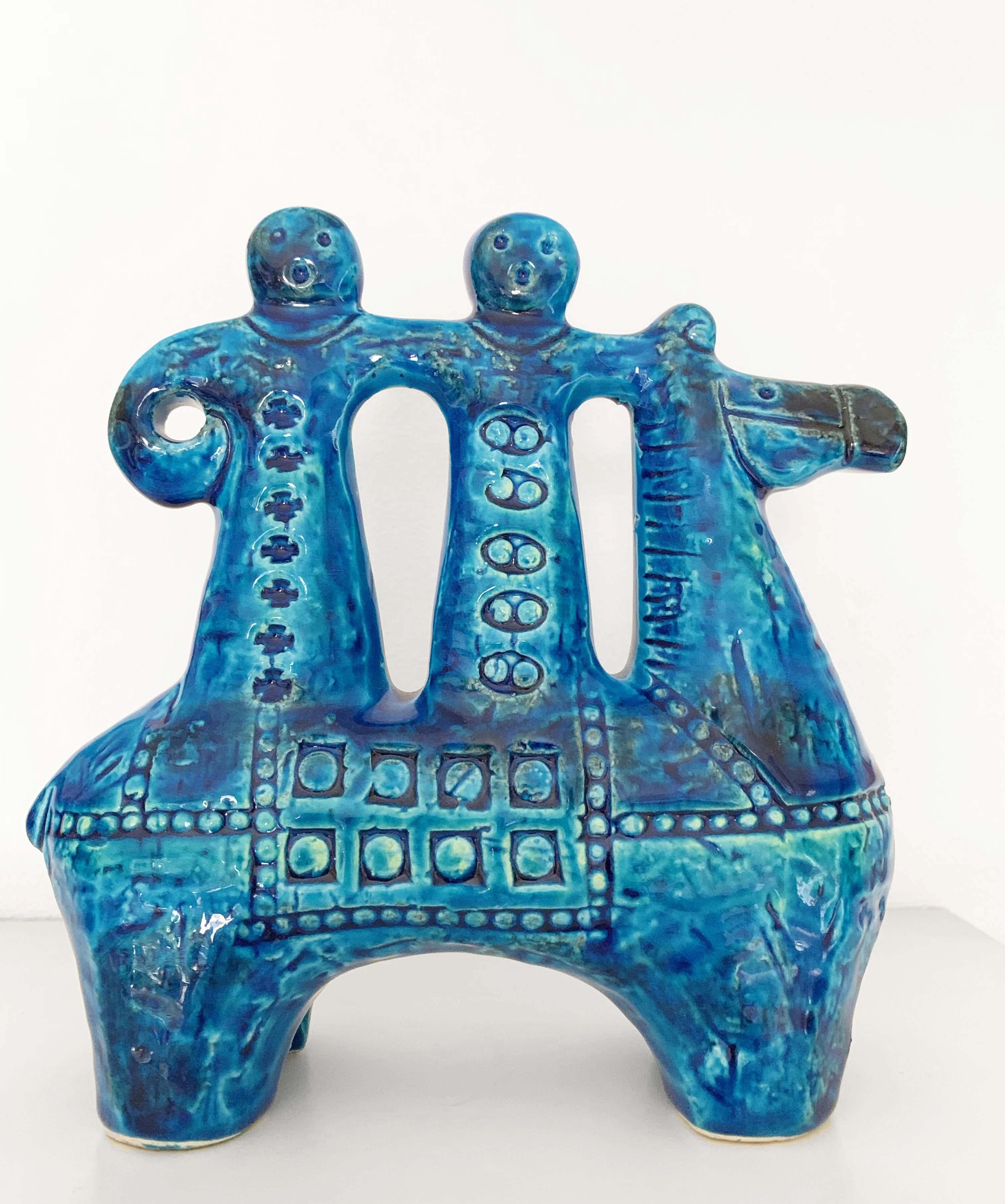 Aldo Londi for Bitossi Rimini Blue Figurine, Horse, Rider, Cavallerizzo Pottery 2