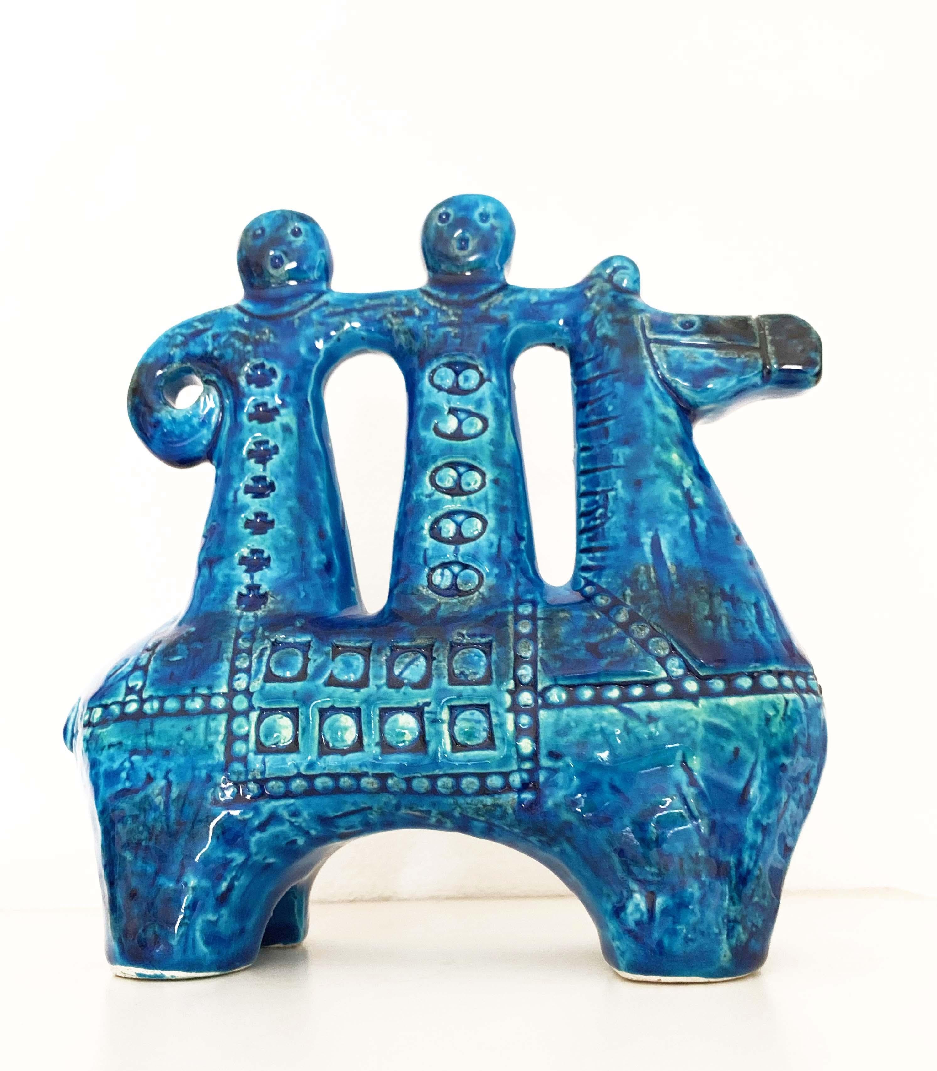 Aldo Londi for Bitossi Rimini Blue Figurine, Horse, Rider, Cavallerizzo Pottery 4