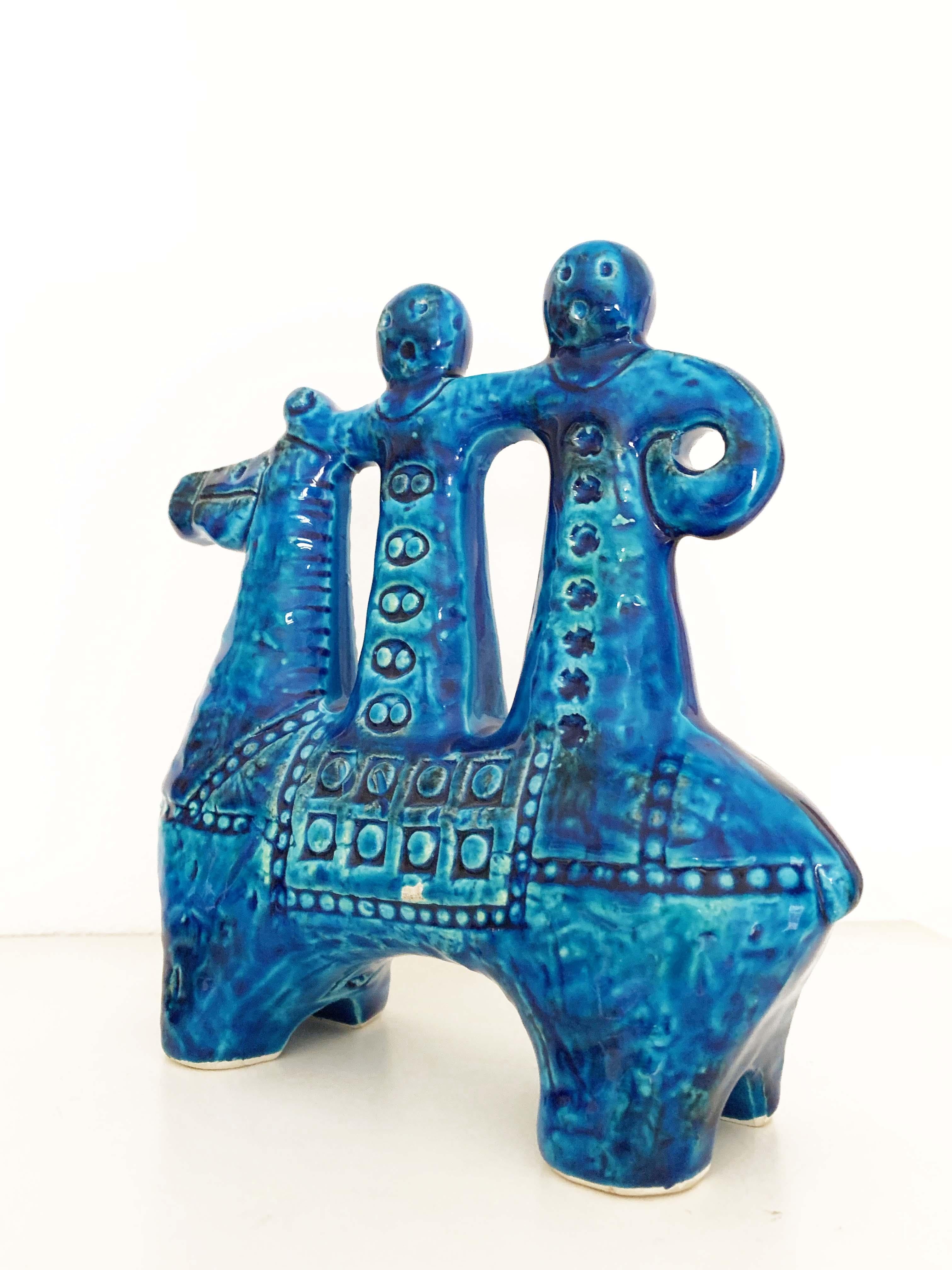 Aldo Londi for Bitossi Rimini Blue Figurine, Horse, Rider, Cavallerizzo Pottery 1