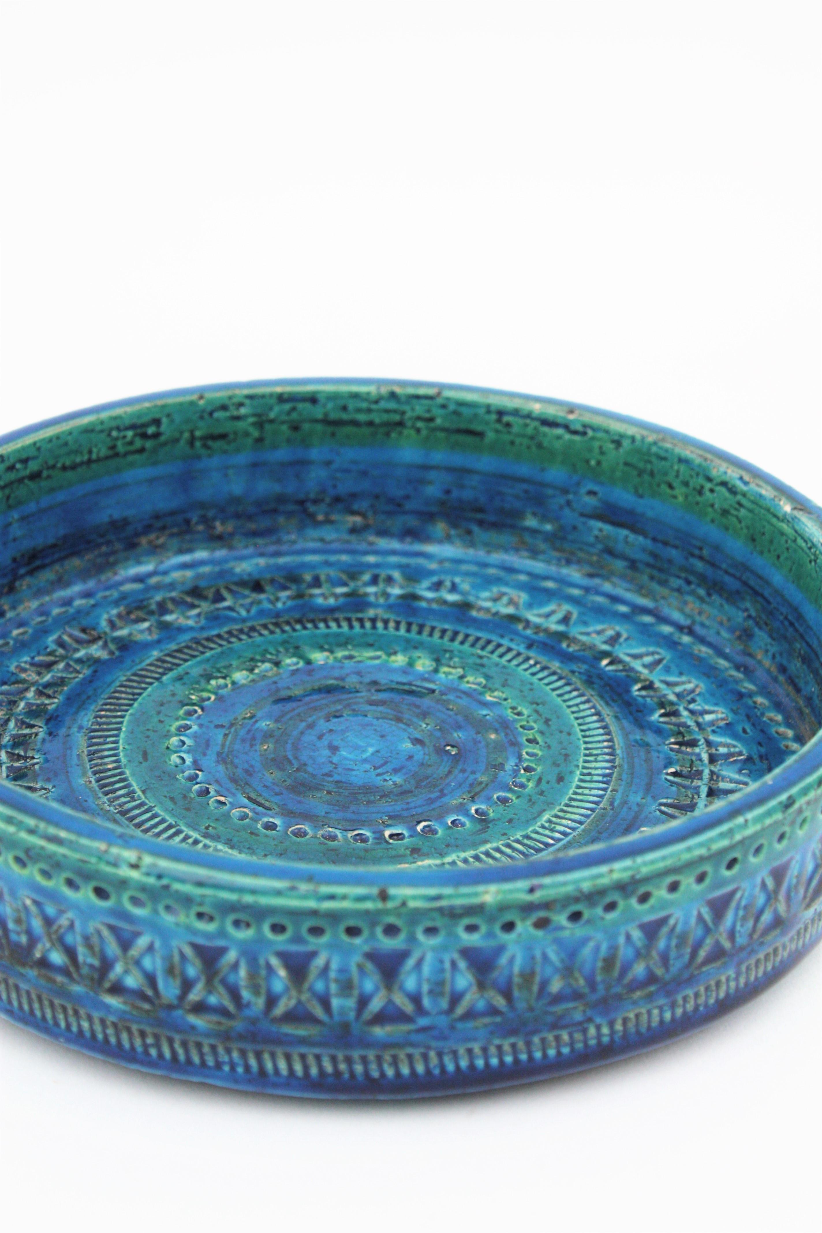 Mid-Century Modern Aldo Londi Bitossi Rimini Blu Ceramic Round Bowl, 1950s For Sale