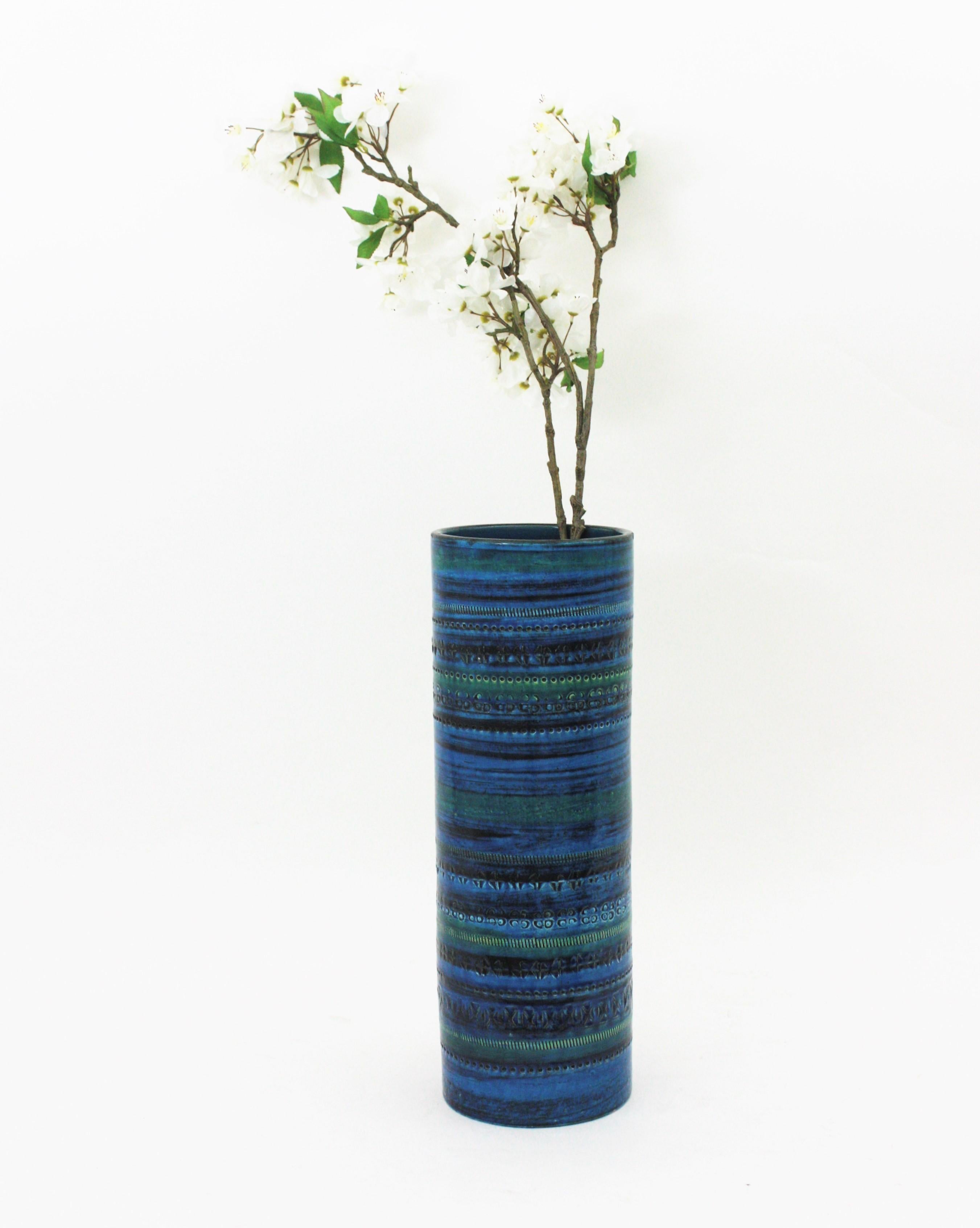 Aldo Londi Bitossi Rimini Blue Glazed Ceramic XL Vase, Italy, 1960s For Sale 5
