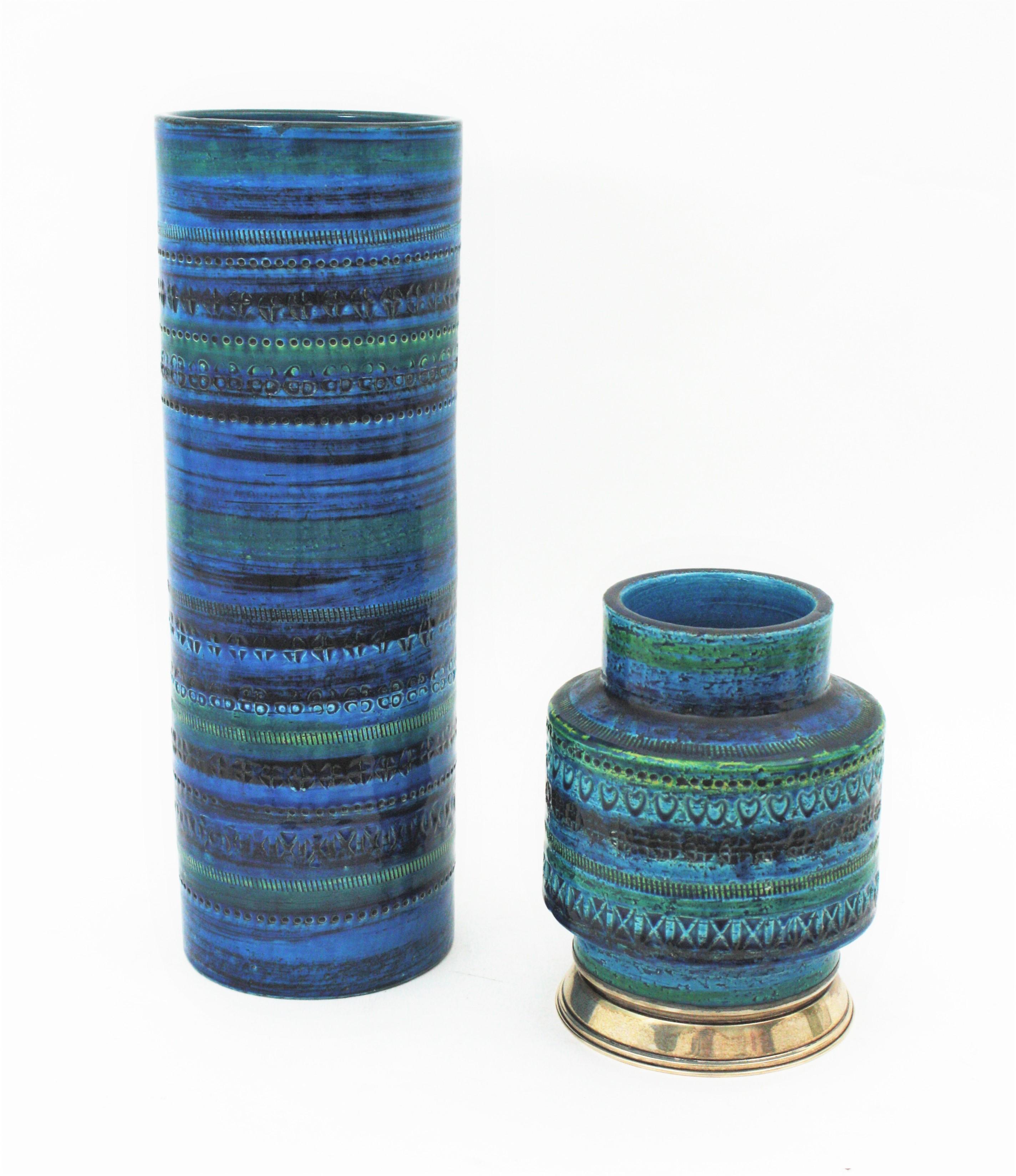 Blau glasierte XL-Vase aus Keramik von Aldo Londi Bitossi Rimini, Italien, 1960er Jahre im Angebot 7