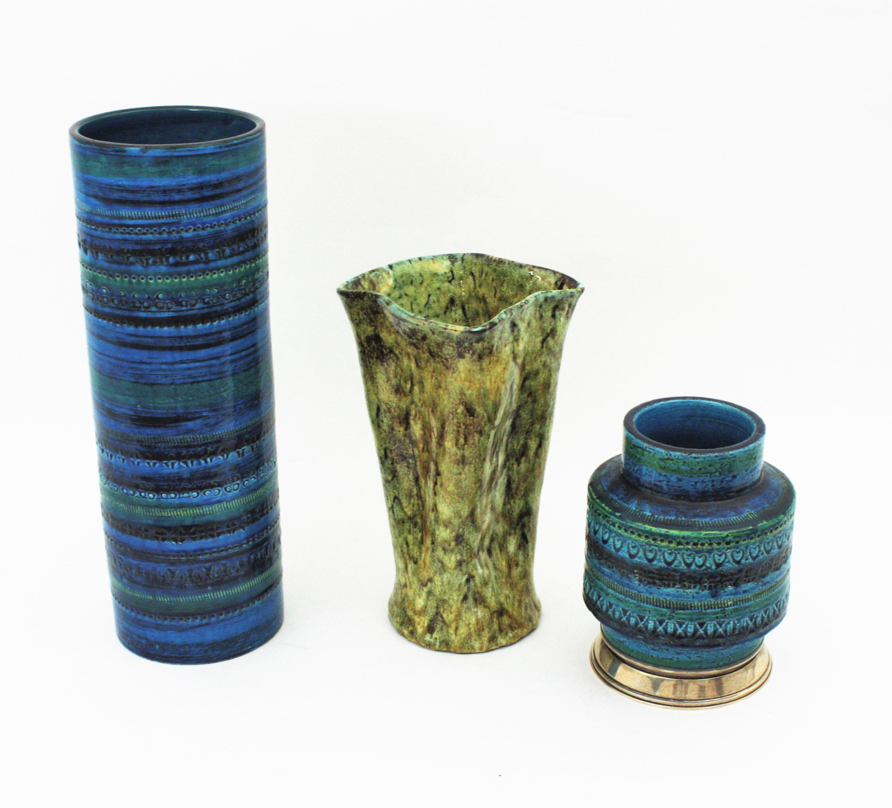 Aldo Londi Bitossi Rimini Blue Glazed Ceramic XL Vase, Italy, 1960s For Sale 8