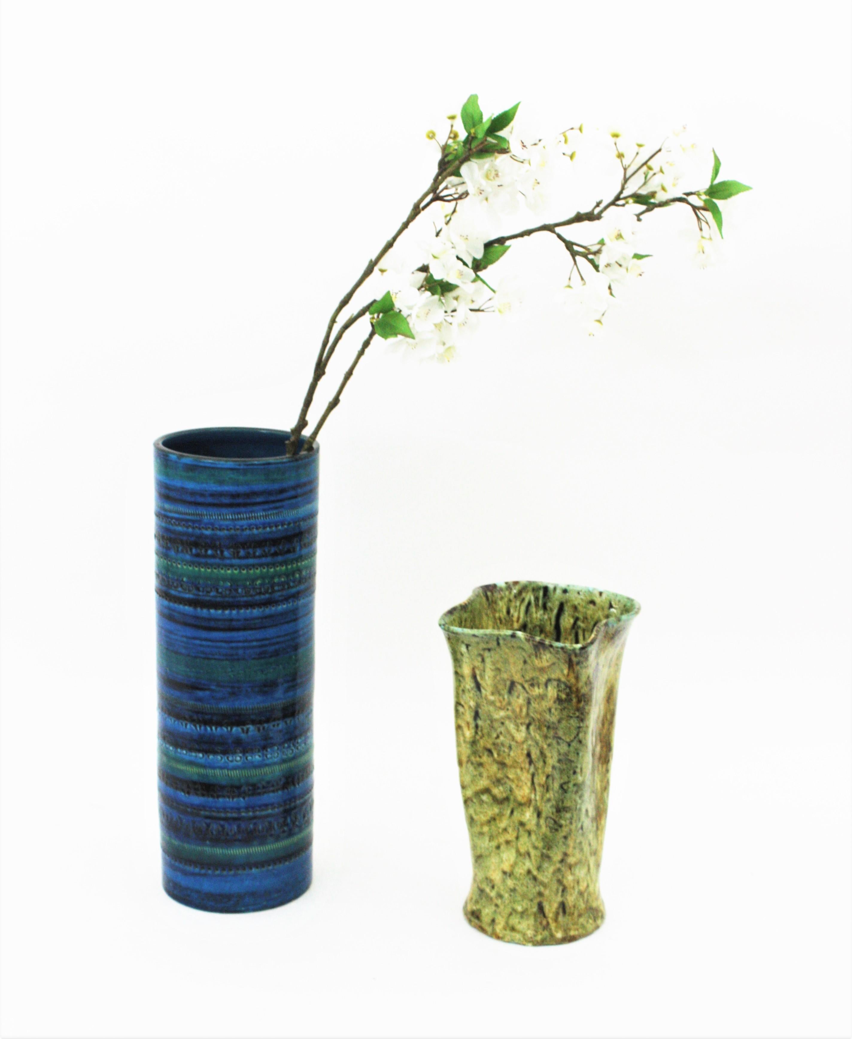 italien Vase XL en céramique émaillée bleue Aldo Londi Bitossi, Italie, années 1960 en vente
