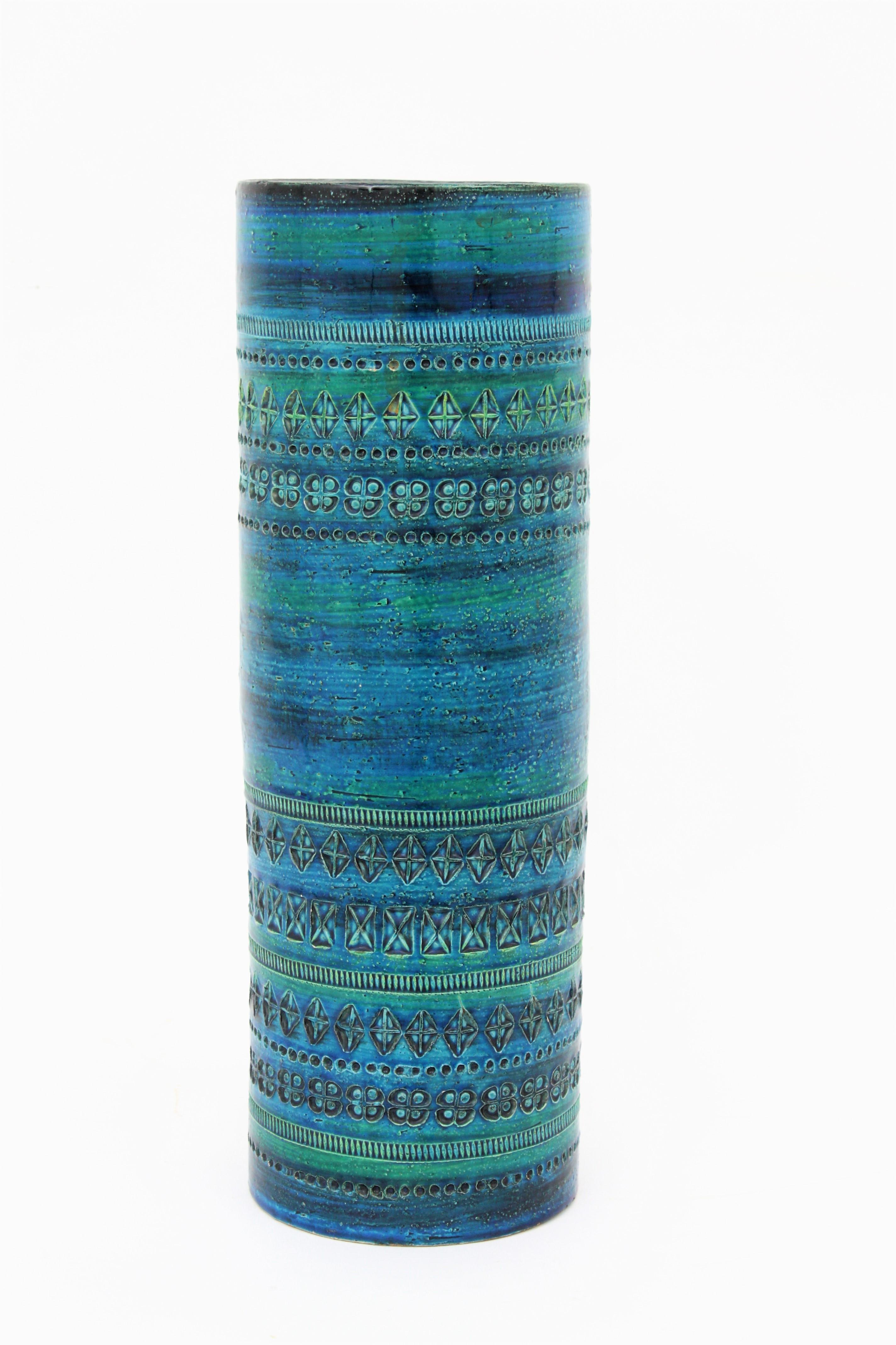 Italian Aldo Londi for Bitossi Rimini Blue Glazed Ceramic Extra Large Vase, Italy, 1960s
