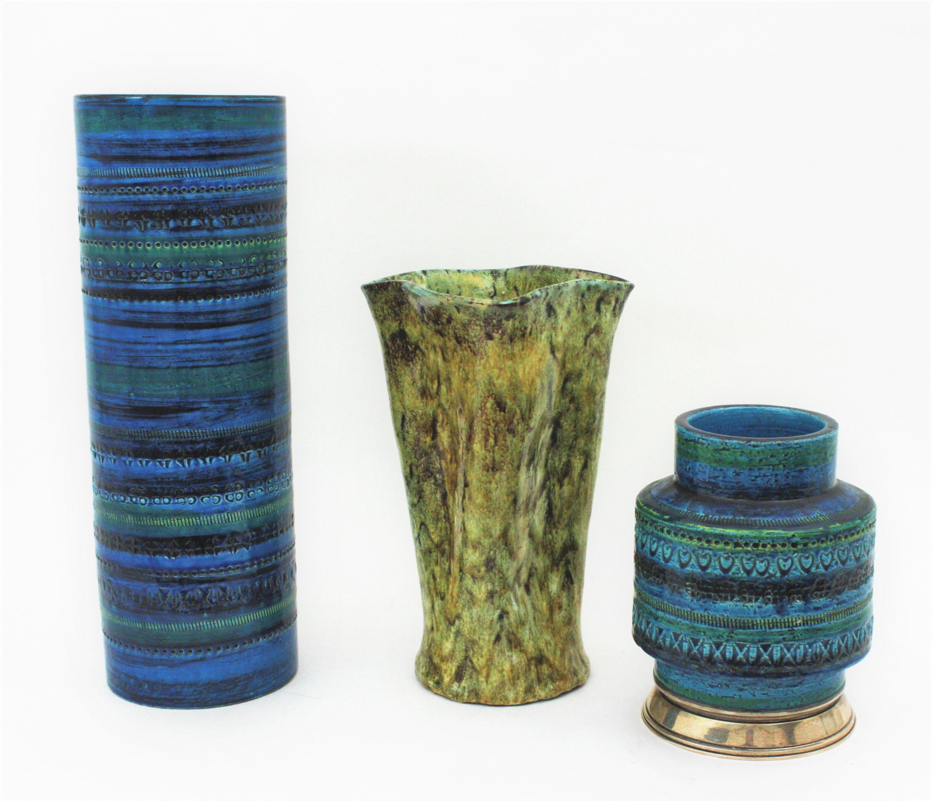 20ième siècle Vase XL en céramique émaillée bleue Aldo Londi Bitossi, Italie, années 1960 en vente