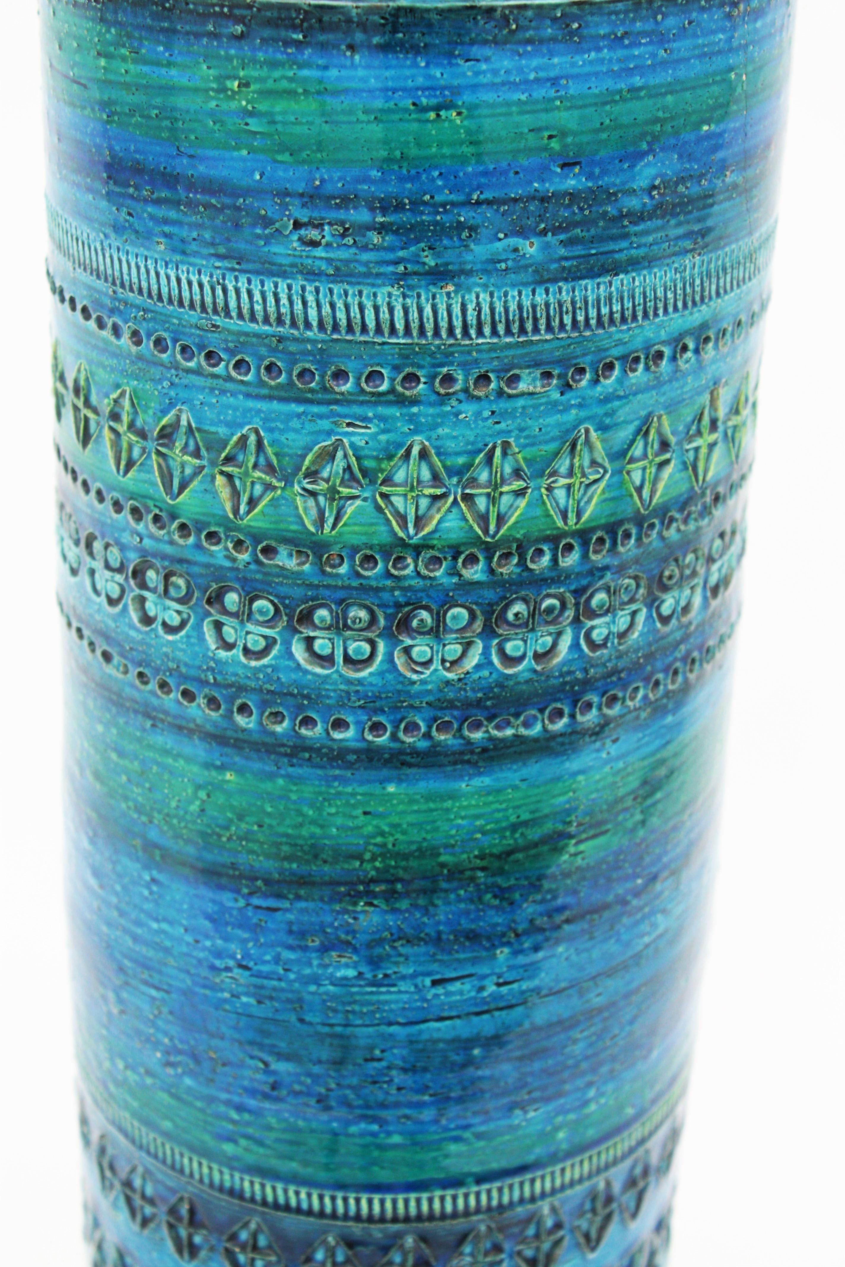 Pottery Aldo Londi for Bitossi Rimini Blue Glazed Ceramic Extra Large Vase, Italy, 1960s