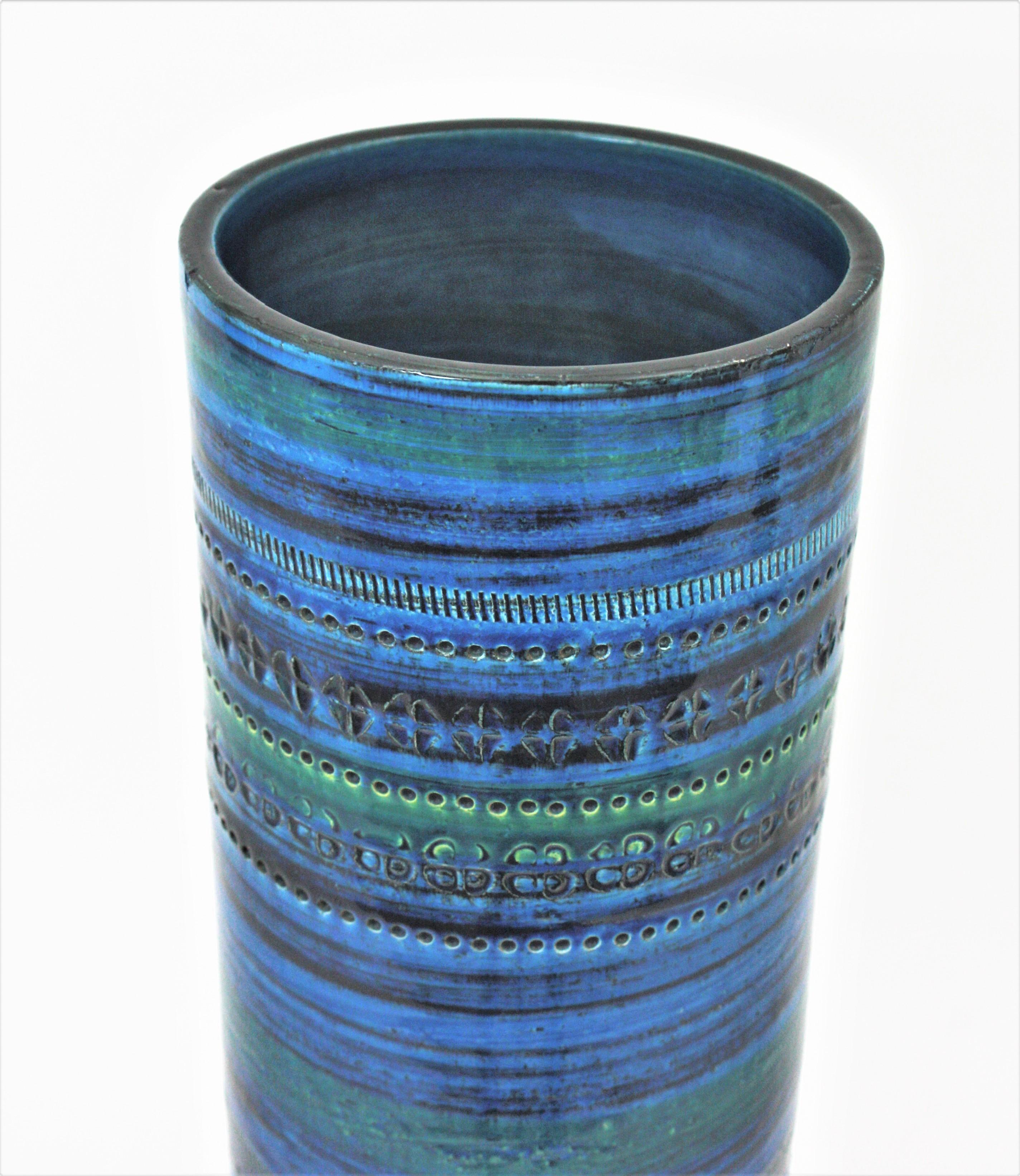 Vase XL en céramique émaillée bleue Aldo Londi Bitossi, Italie, années 1960 en vente 1
