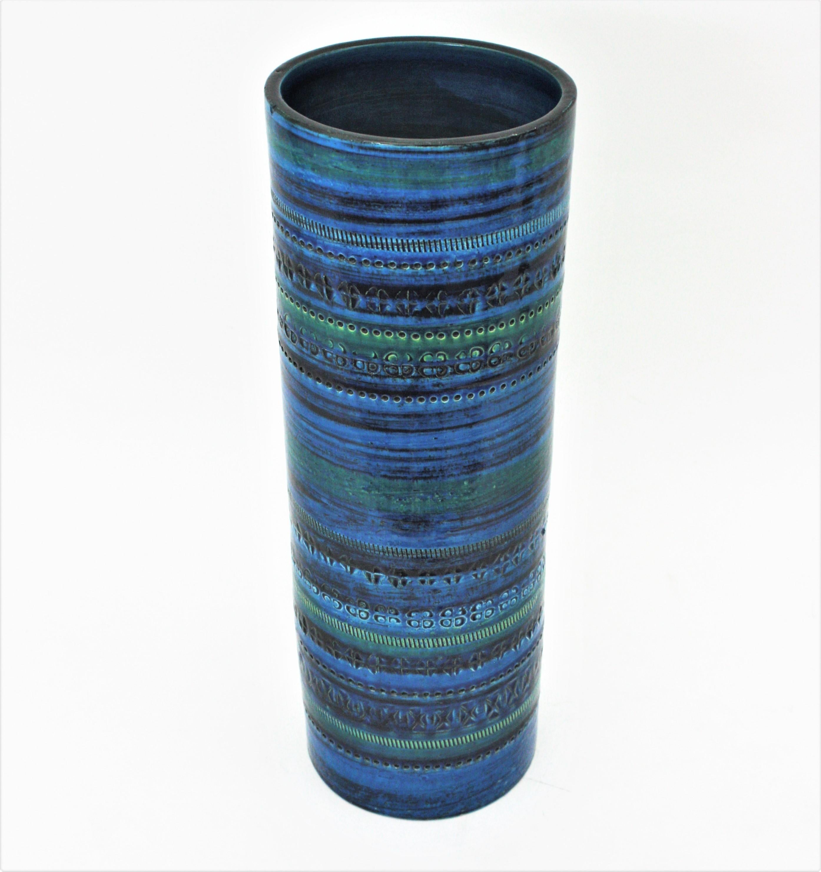 Vase XL en céramique émaillée bleue Aldo Londi Bitossi, Italie, années 1960 en vente 2
