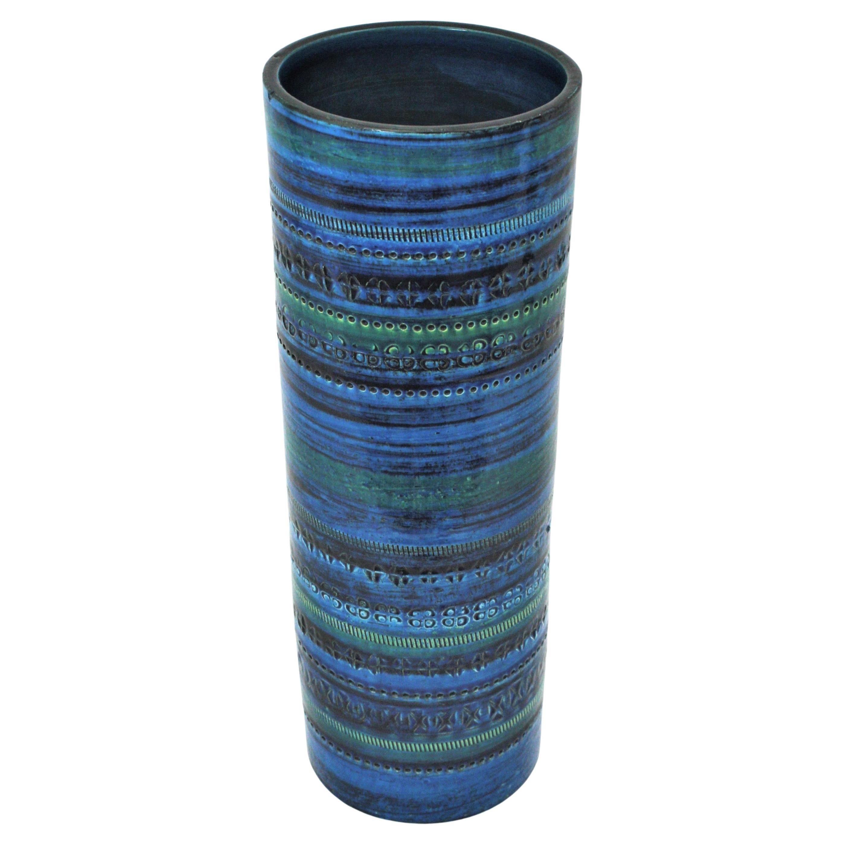 Aldo Londi for Bitossi Rimini Blue Glazed Ceramic Extra Large Vase, Italy, 1960s