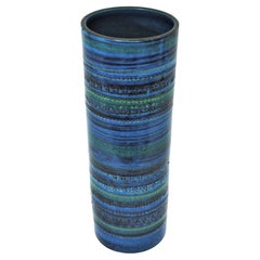 Aldo Londi Bitossi Rimini Blue Glazed Ceramic XL Vase, Italy, 1960s