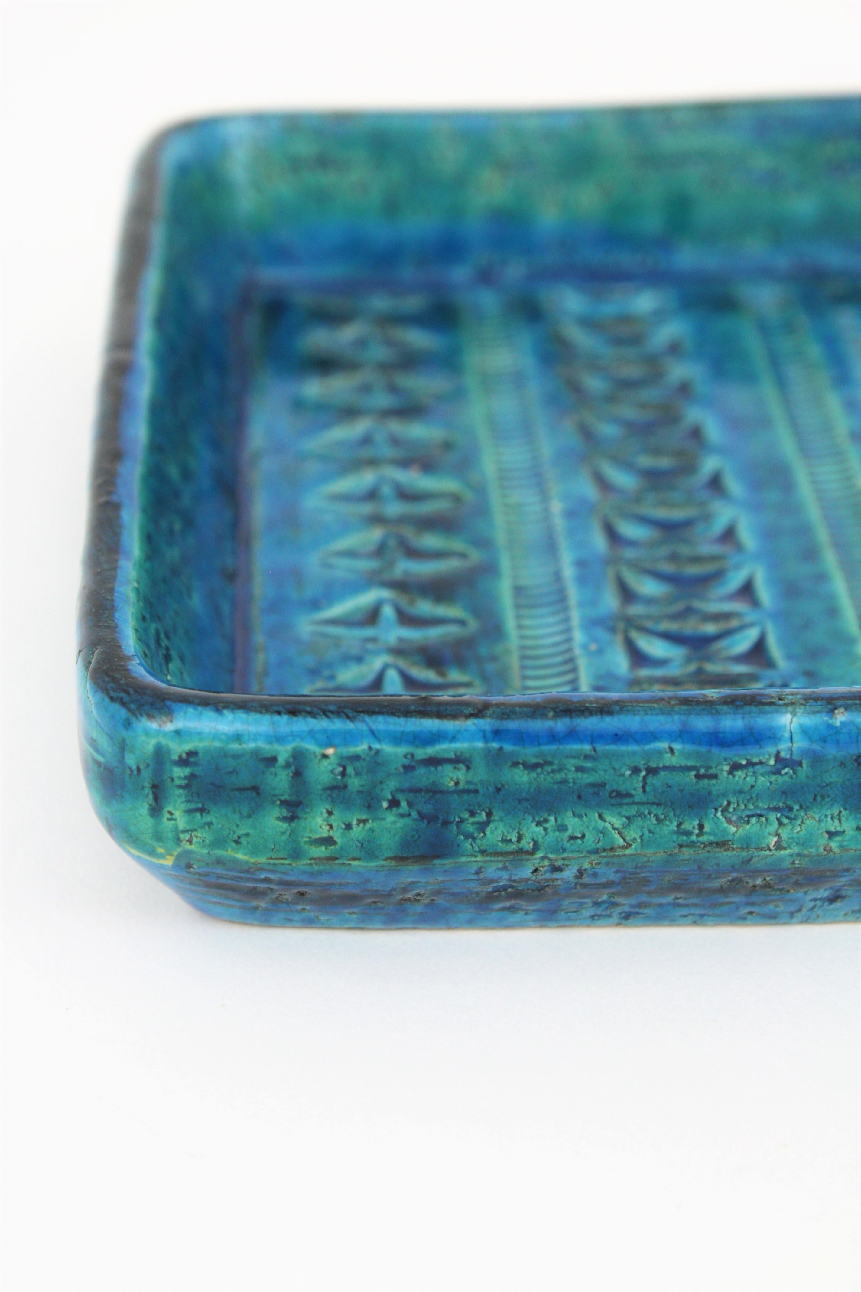 Aldo Londi for Bitossi Rimini Blue Glazed Ceramic Square Ashtray, Italy, 1960s 6