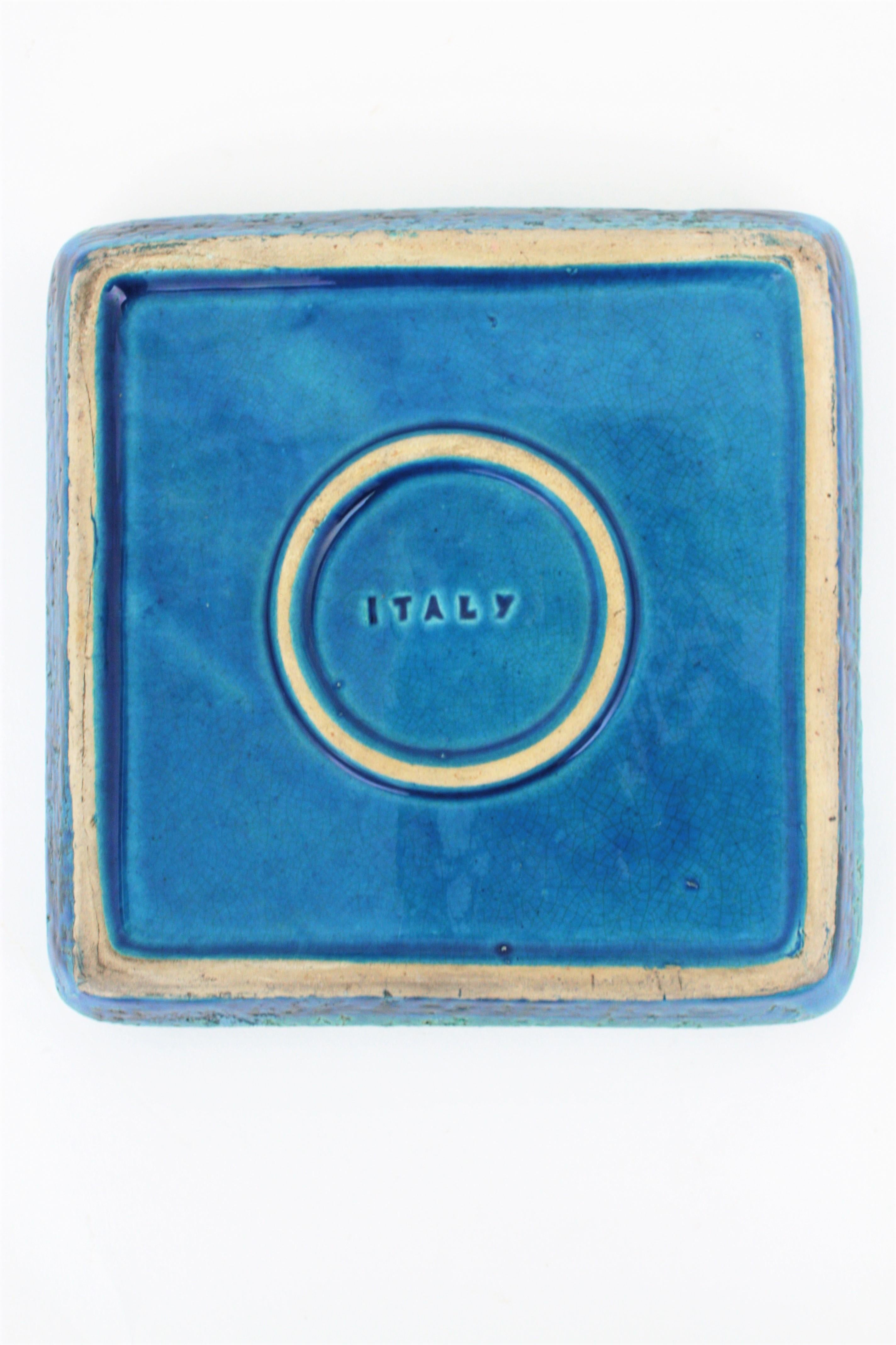 Aldo Londi for Bitossi Rimini Blue Glazed Ceramic Square Ashtray, Italy, 1960s 7