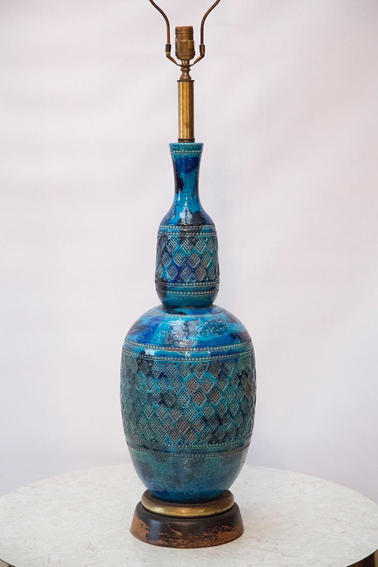 Mid-Century Modern Aldo Londi for Bitossi Rimini Blue Italian Pottery Lamp