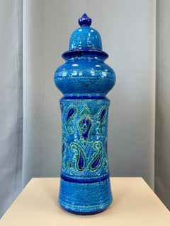 Aldo Londi for Bitossi Rimini Blue Tall Lidded Jar, 1960s