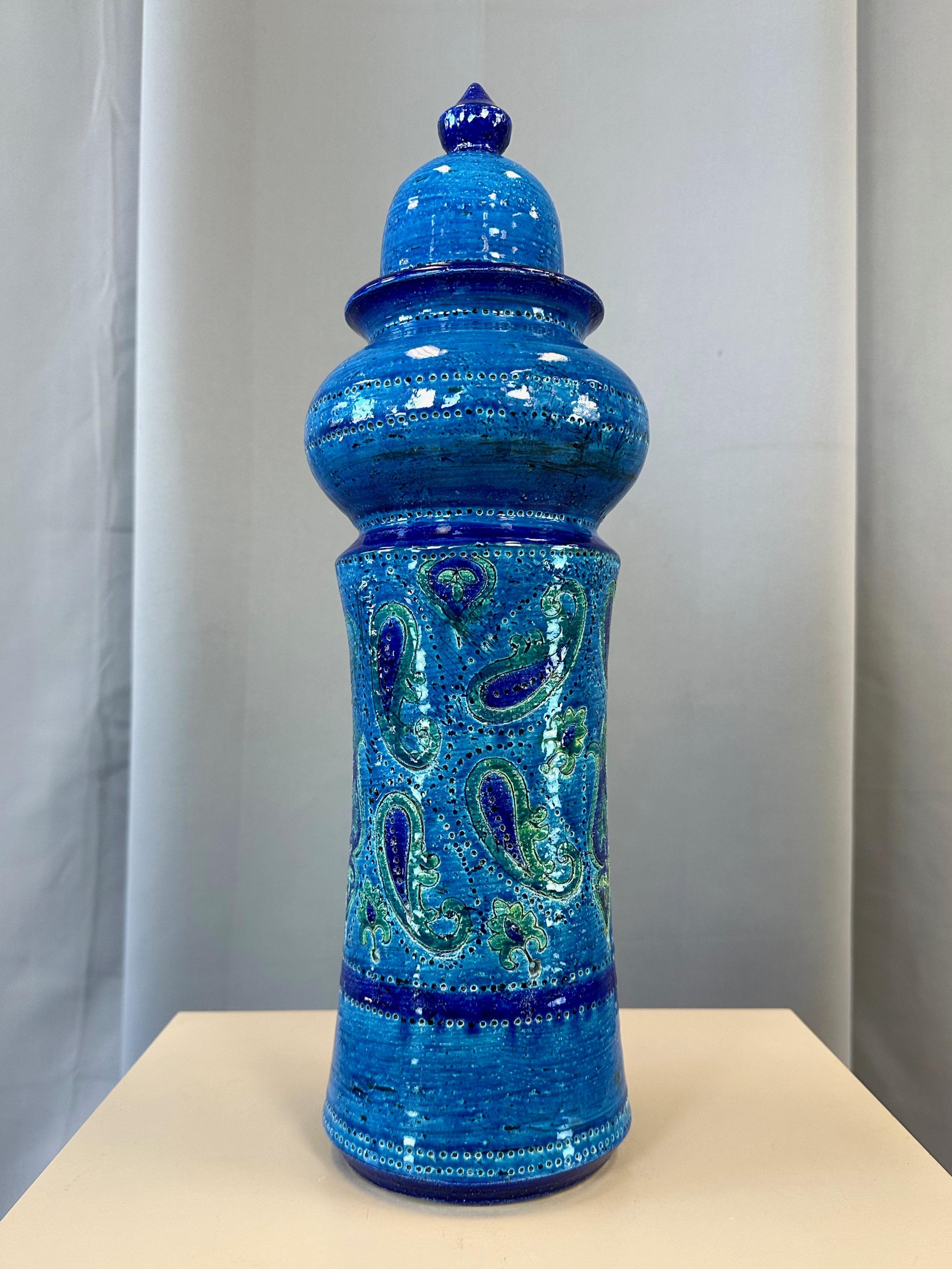 Italian Aldo Londi for Bitossi Rimini Blue Tall Lidded Jar, 1960s For Sale