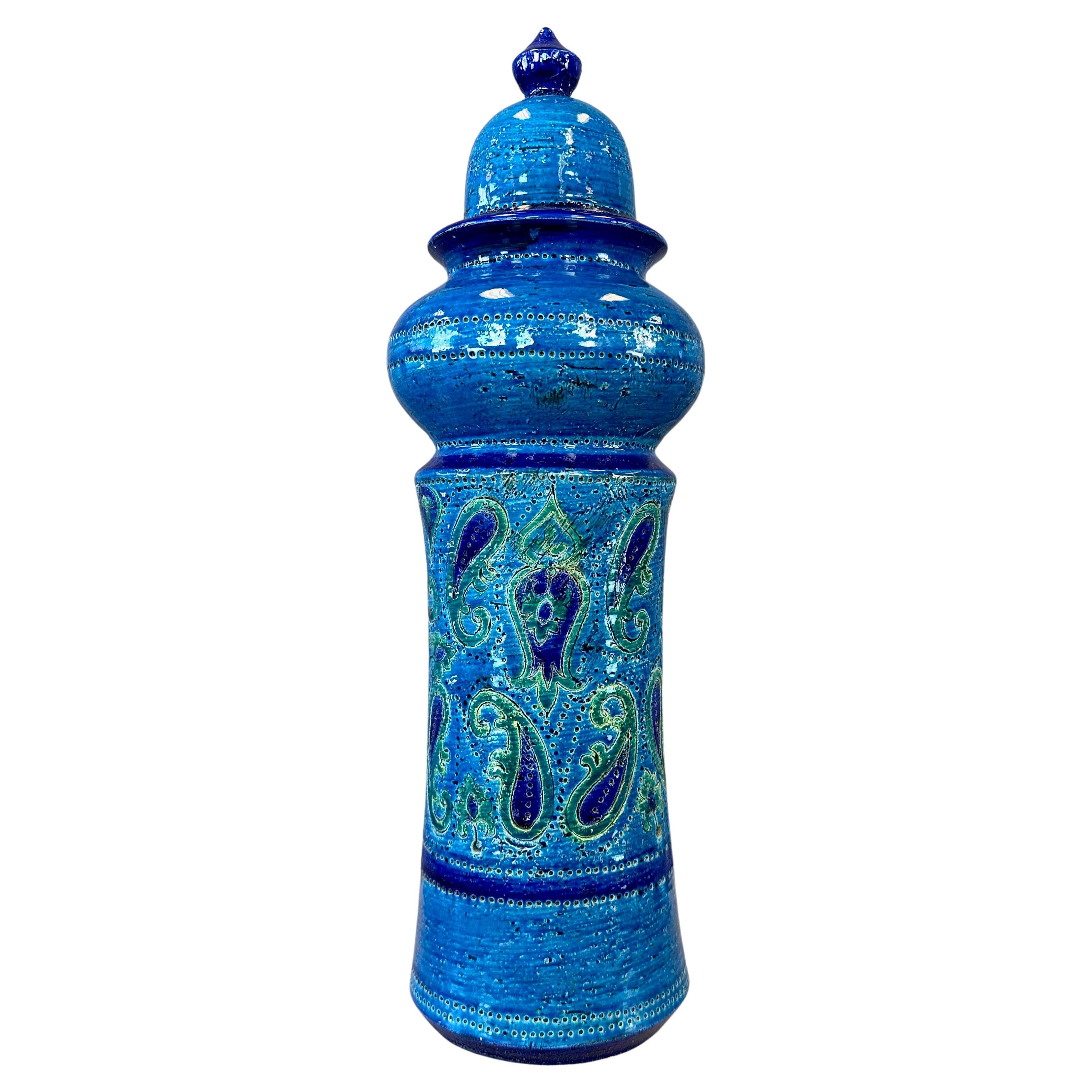 Aldo Londi for Bitossi Rimini Blue Tall Lidded Jar, 1960s For Sale