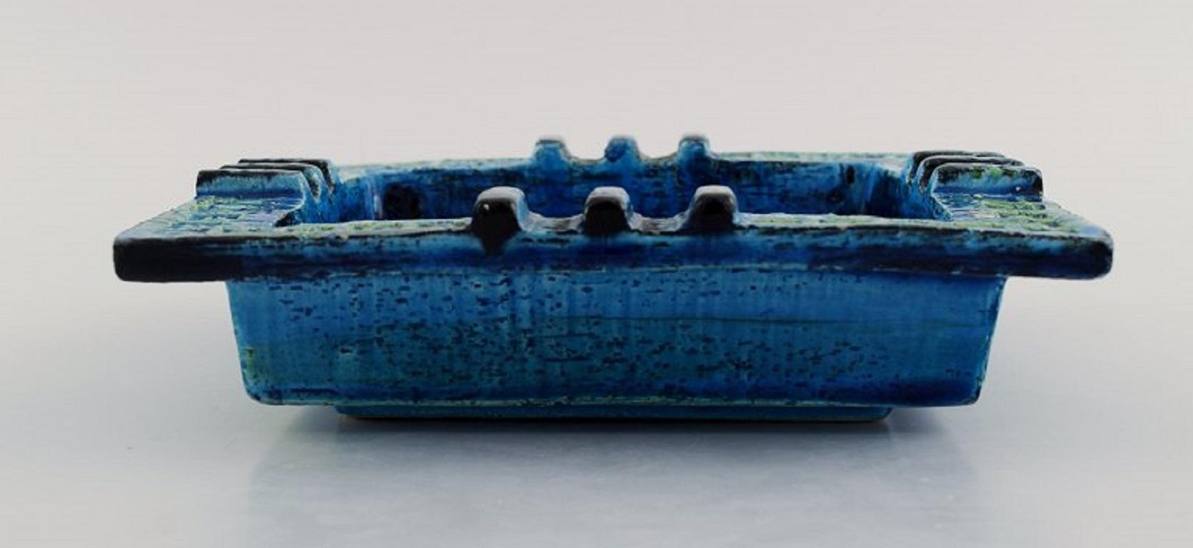 Mid-Century Modern Aldo Londi for Bitossi, Square Bowl in Rimini-Blue Glazed Ceramics, 1960s
