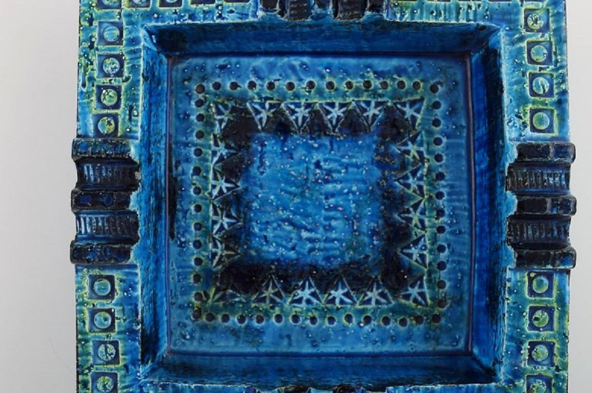 Aldo Londi for Bitossi, Square Bowl in Rimini-Blue Glazed Ceramics, 1960s In Excellent Condition In Copenhagen, DK