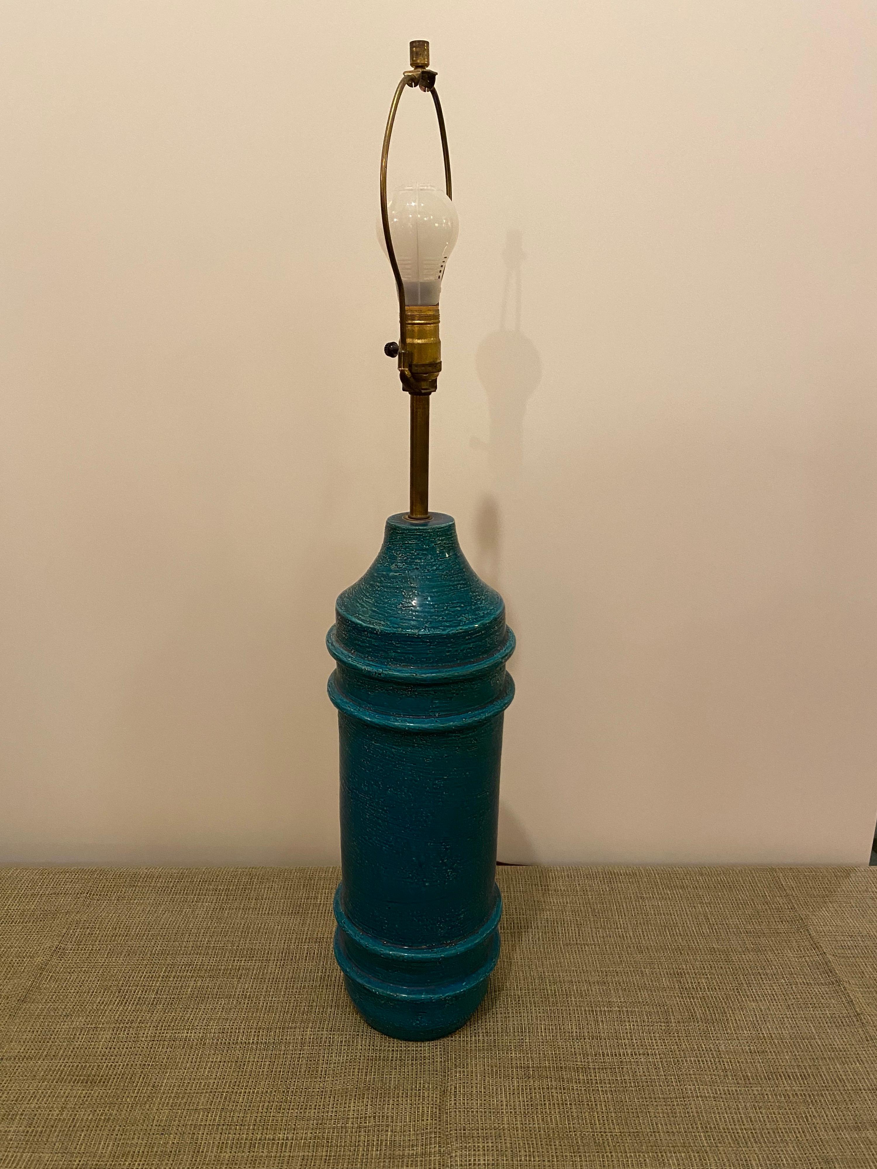 Probably Large Blue Aldo Londi for Bitossi table lamp. Ceramic body is 6.5