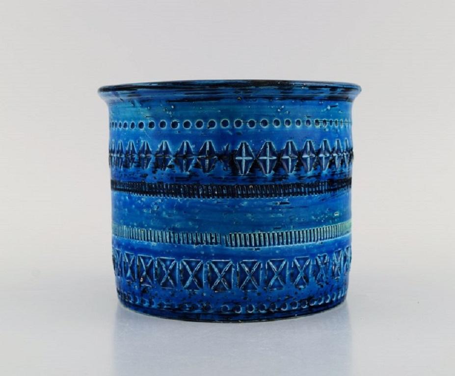Mid-Century Modern Aldo Londi for Bitossi. Two Rimini Blue Vases / Flower Pots in Glazed Ceramics