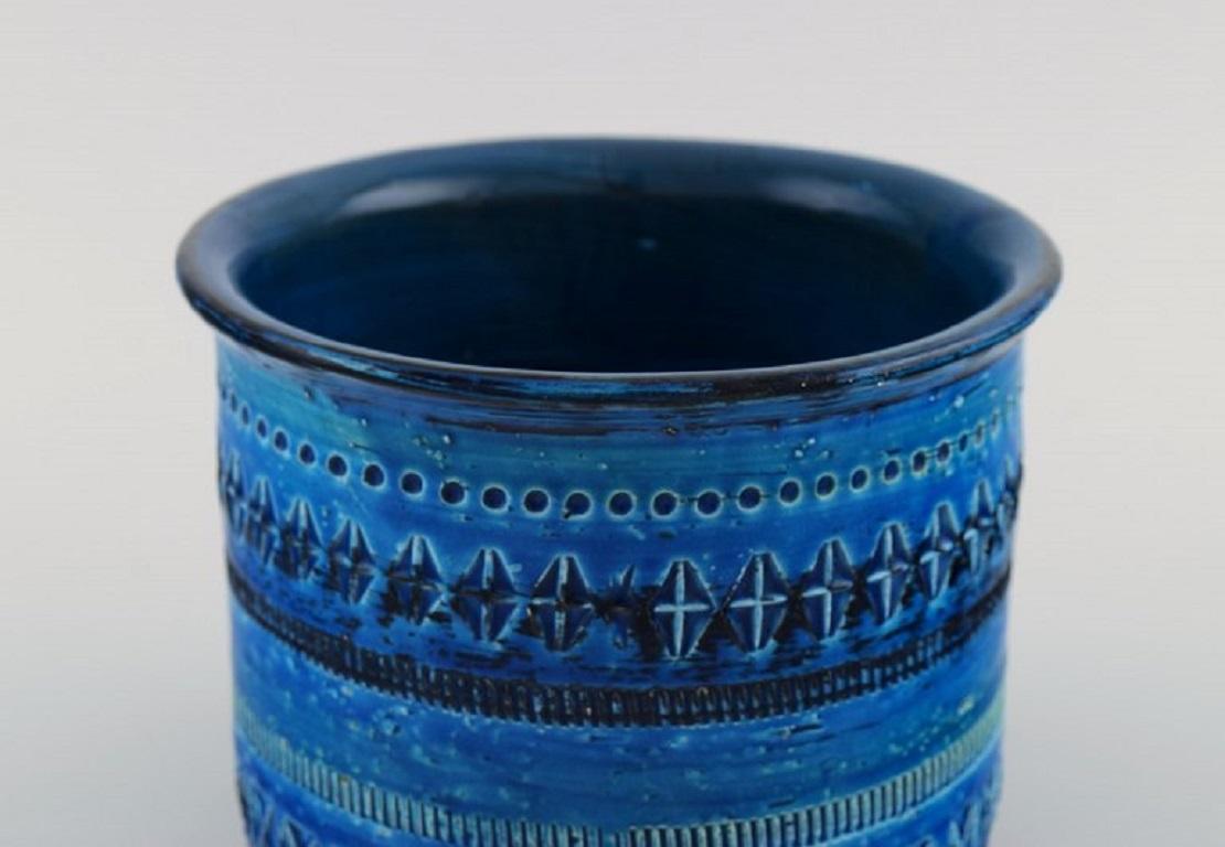 Italian Aldo Londi for Bitossi. Two Rimini Blue Vases / Flower Pots in Glazed Ceramics