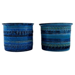Aldo Londi for Bitossi. Two Rimini Blue Vases / Flower Pots in Glazed Ceramics