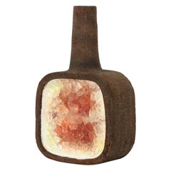 Vase Bitossi Fritte von Aldo Londi, Keramik, Buntglas, Braun, Rot, Weiß, signiert