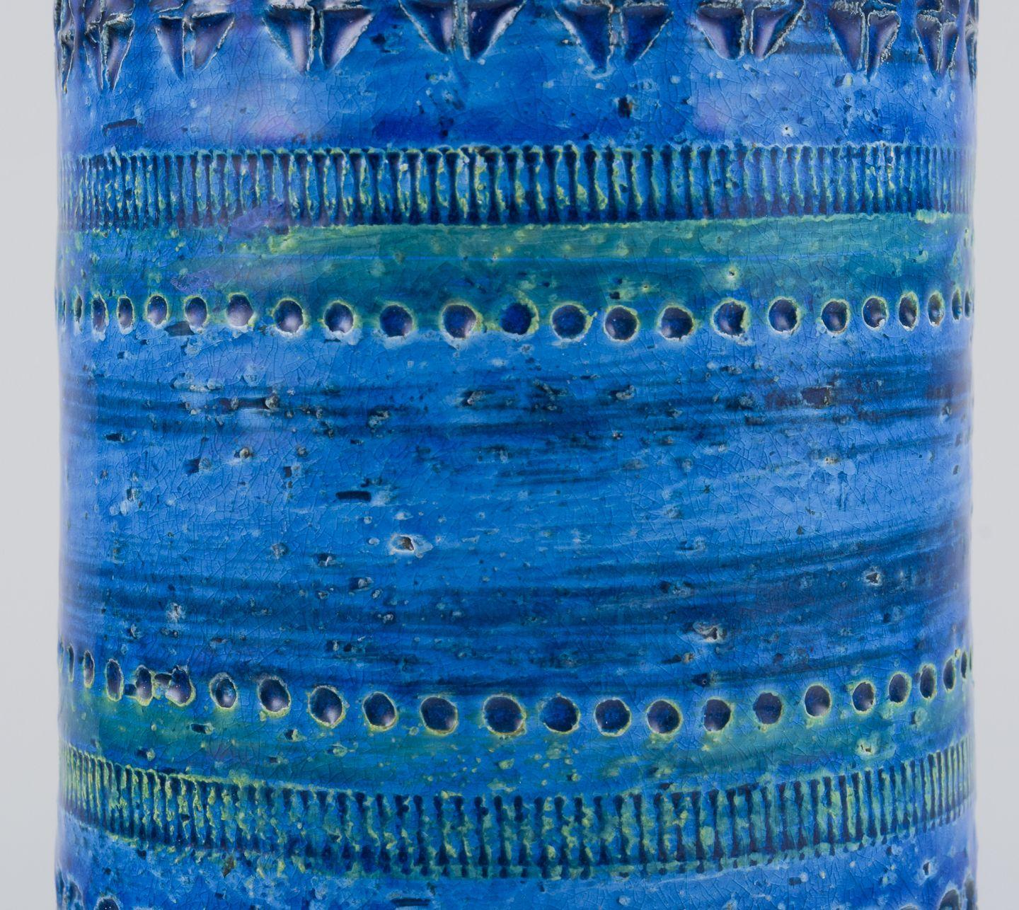 Glazed Aldo Londi for Bitossi. Vase in Rimini blue glazed ceramic, geometric pattern For Sale