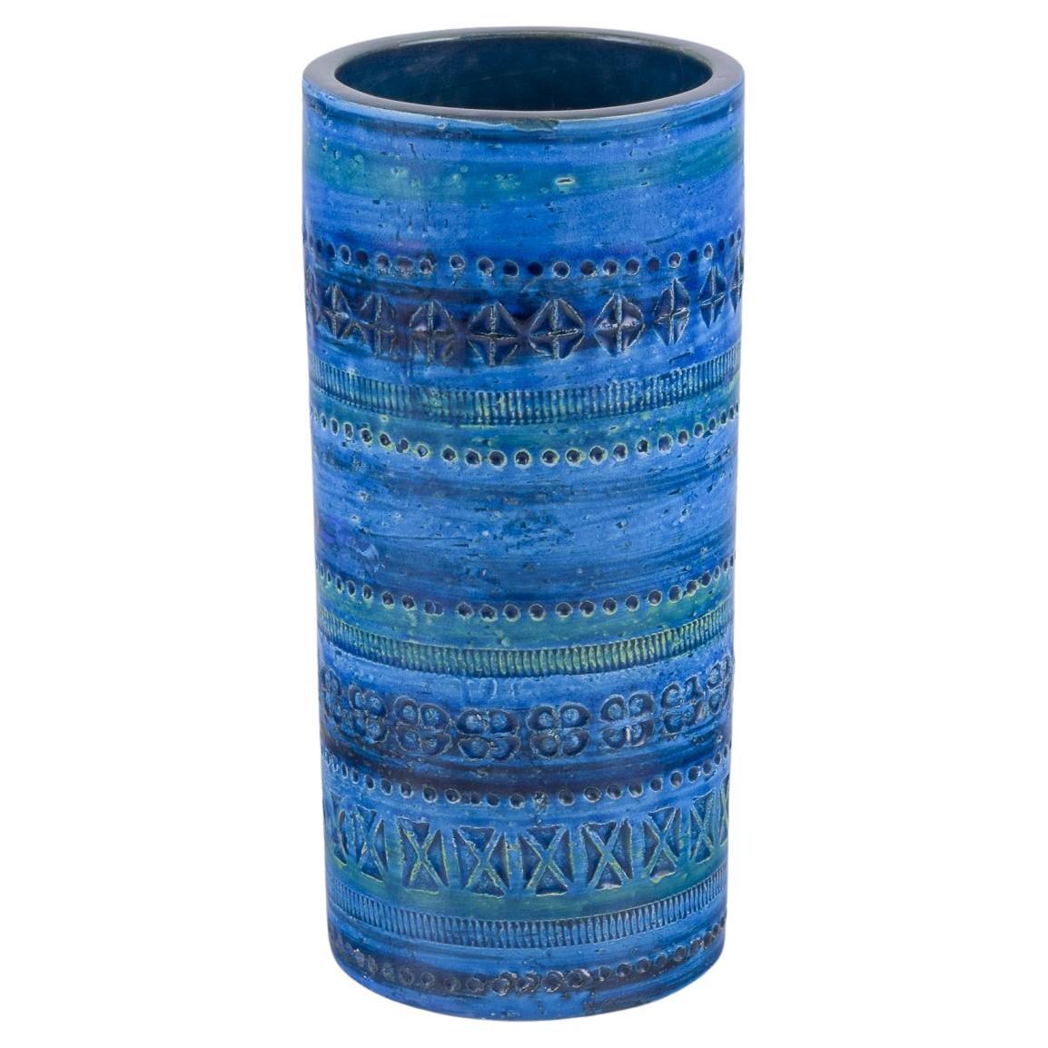 Aldo Londi for Bitossi. Vase in Rimini blue glazed ceramic, geometric pattern