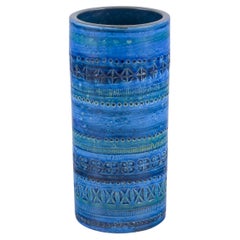 Aldo Londi for Bitossi. Vase in Rimini blue glazed ceramic, geometric pattern