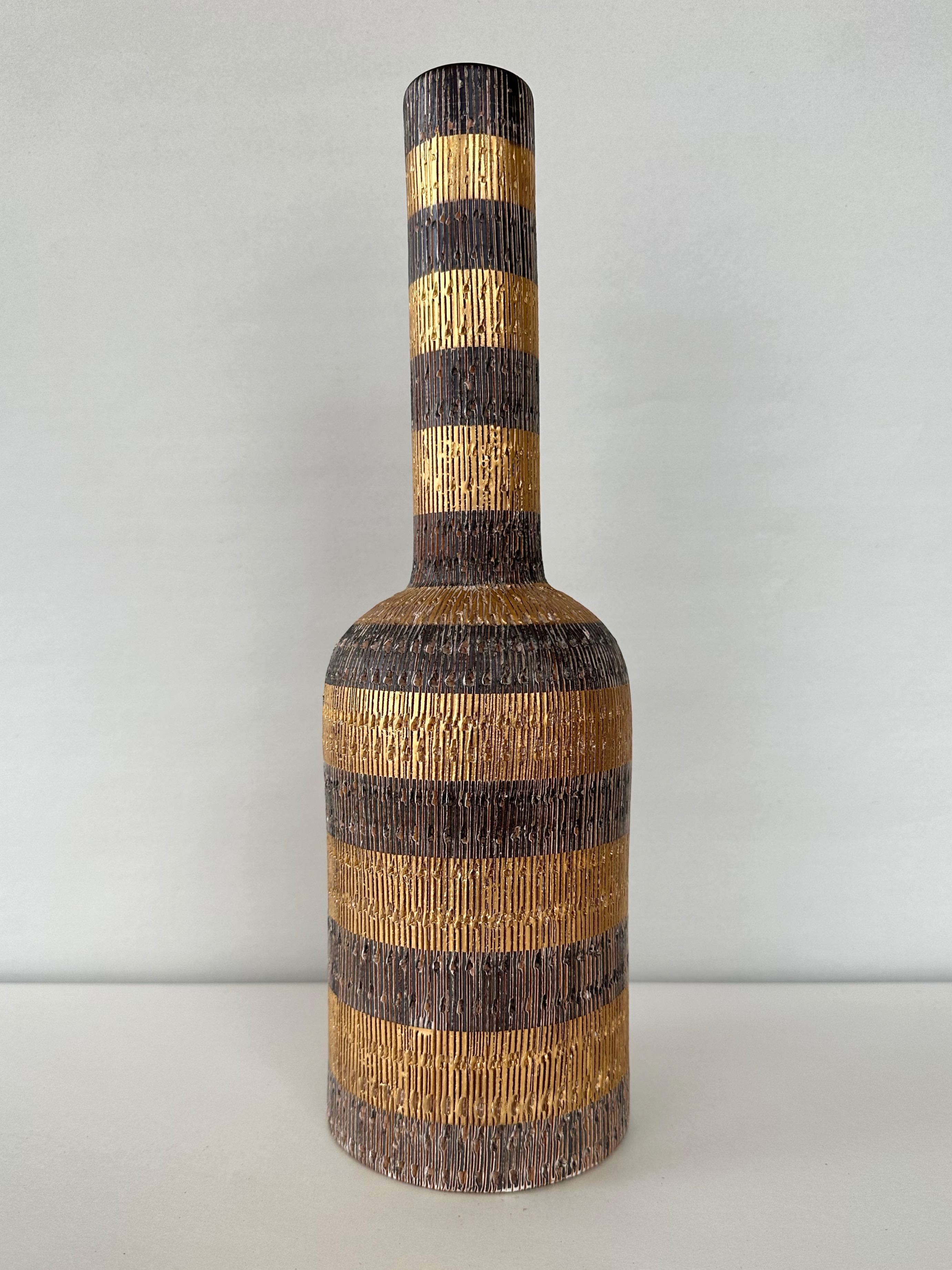 Aldo Londi for Bitossi via Raymor Seta Glazed Incised Pottery Bottle Vase, 1950s 6