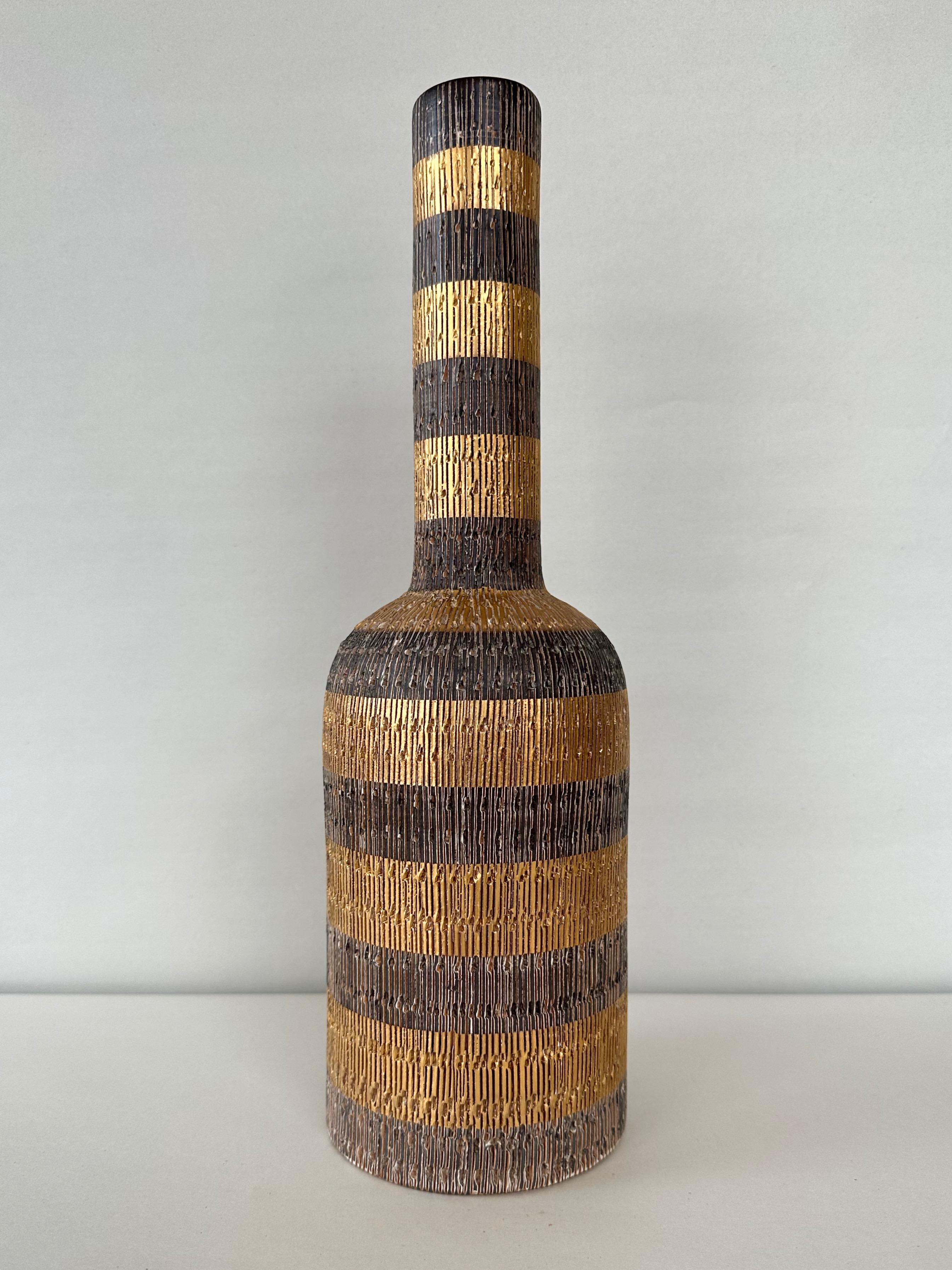 Aldo Londi for Bitossi via Raymor Seta Glazed Incised Pottery Bottle Vase, 1950s 7