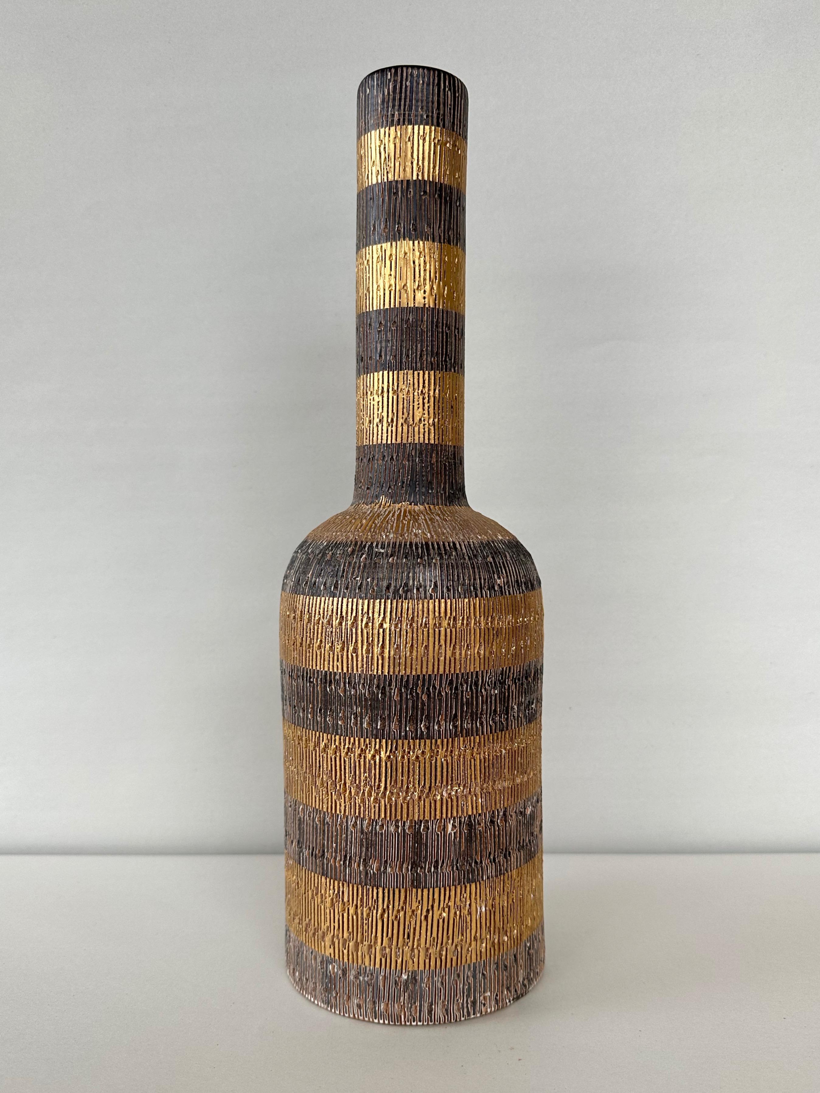 Aldo Londi for Bitossi via Raymor Seta Glazed Incised Pottery Bottle Vase, 1950s 8
