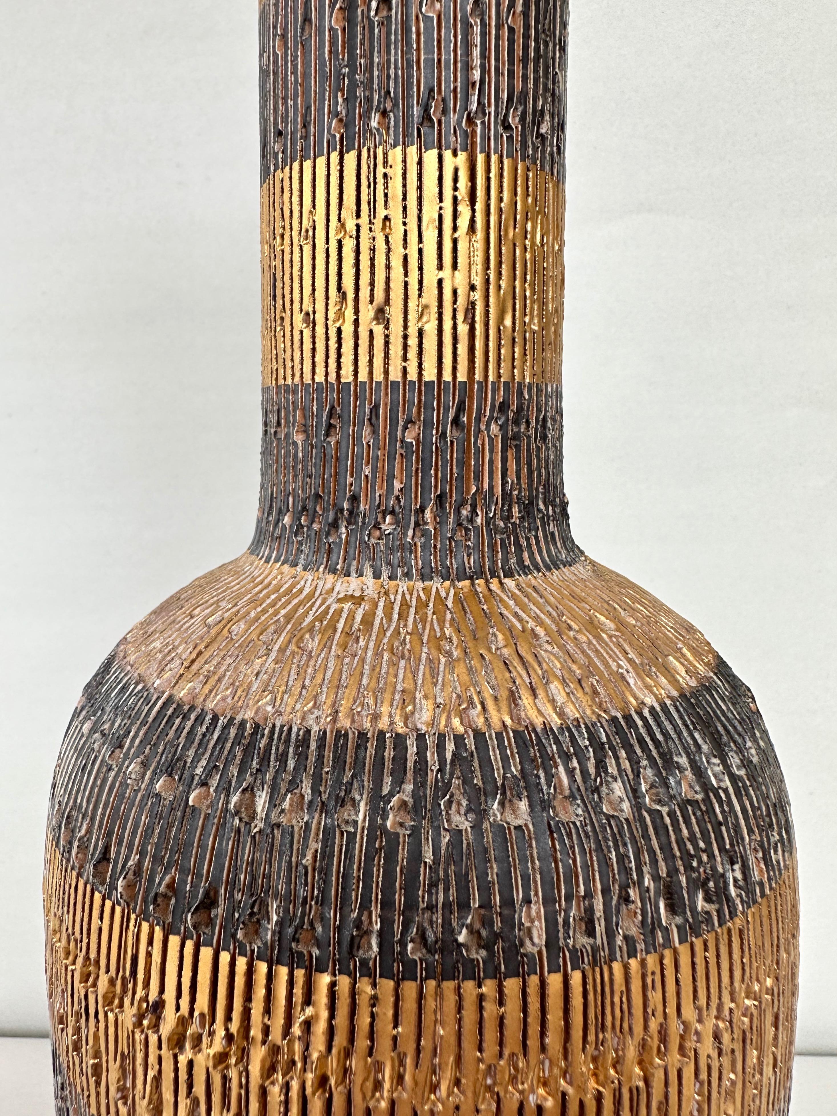 Italian Aldo Londi for Bitossi via Raymor Seta Glazed Incised Pottery Bottle Vase, 1950s