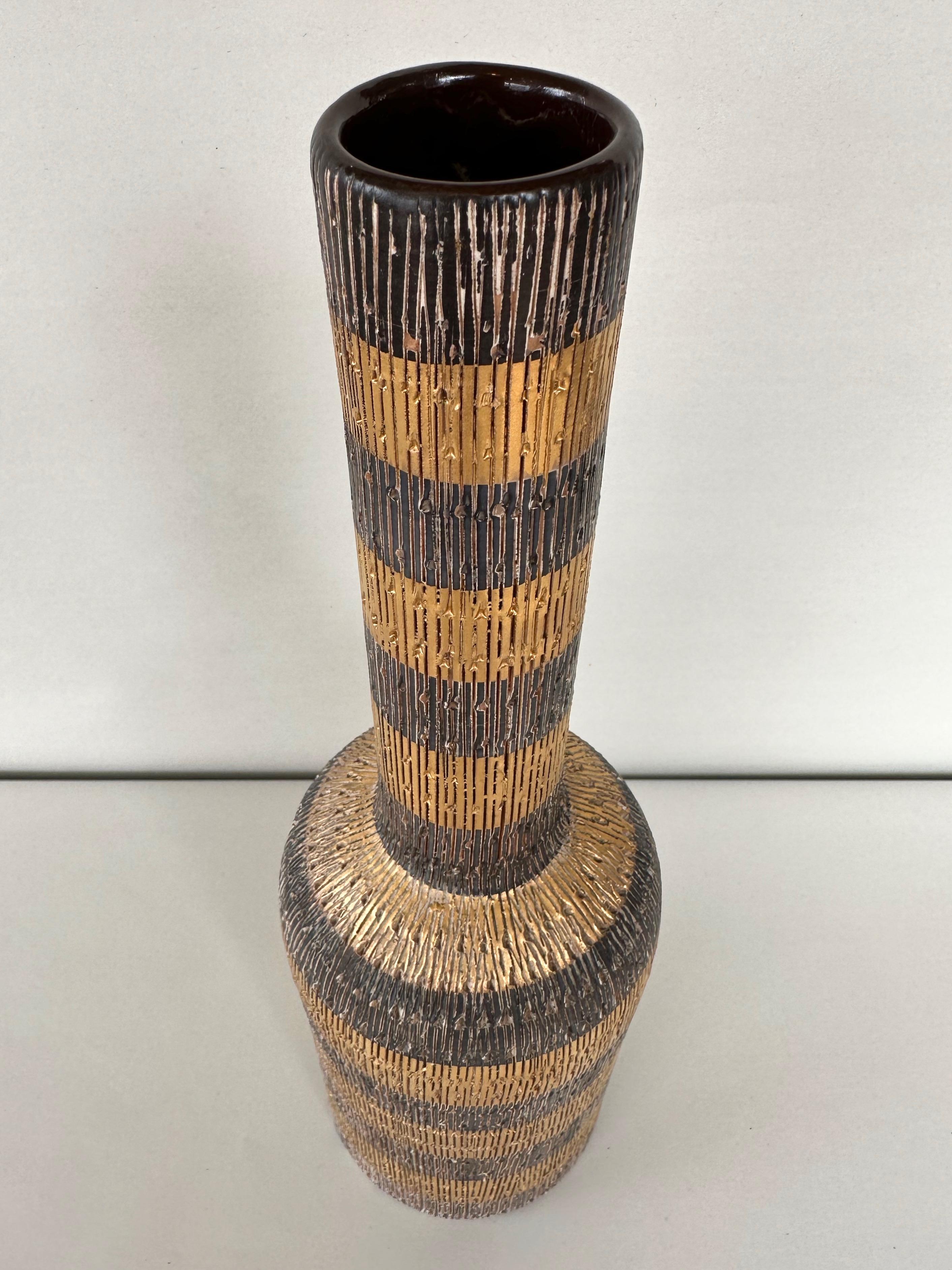 Aldo Londi for Bitossi via Raymor Seta Glazed Incised Pottery Bottle Vase, 1950s 1