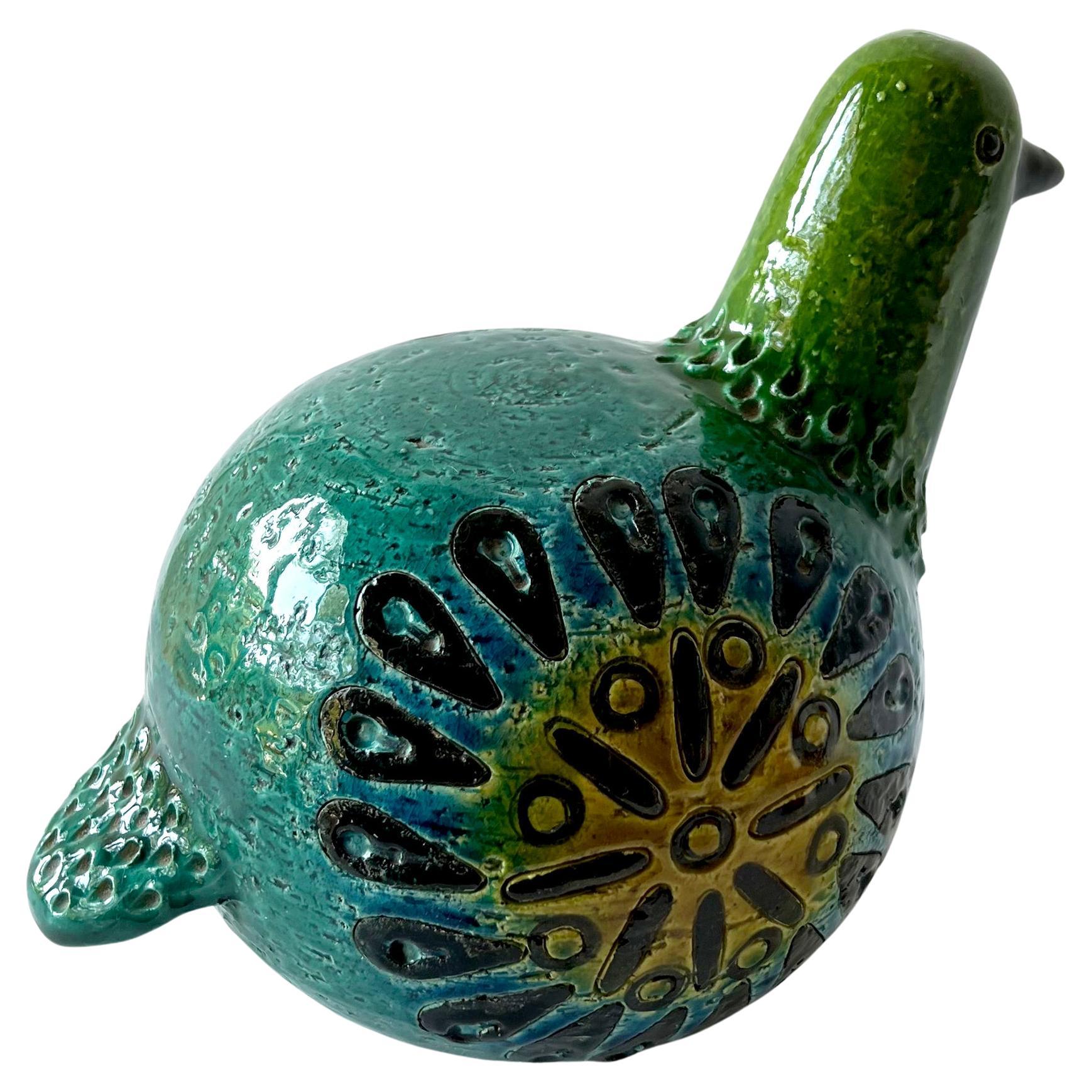 Aldo Londi für Bitossi, Vintage, italienischer modernistischer blau-grüner Teilridge-Vogelhein, Vintage (Glasiert) im Angebot